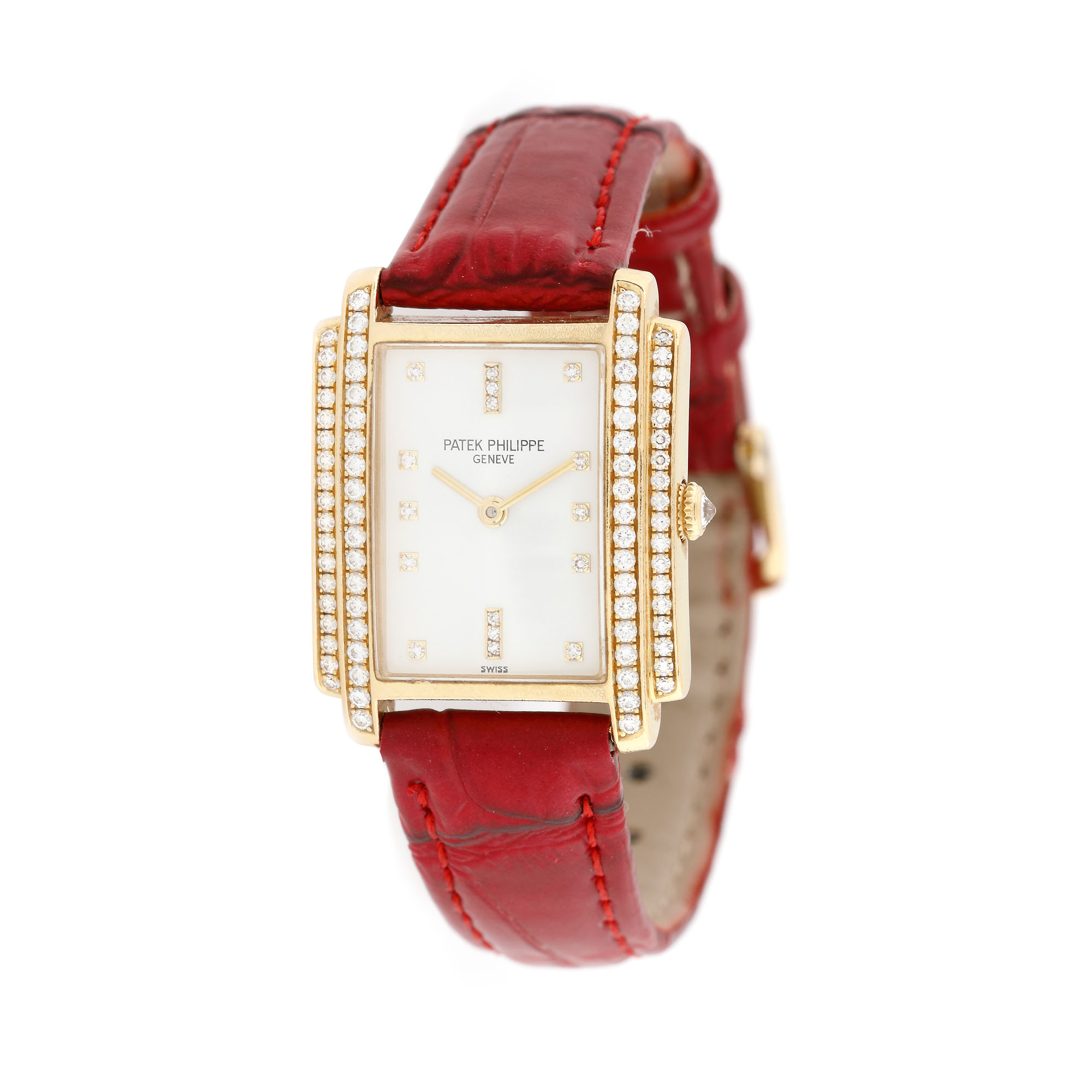 Ceas Patek Philippe Gondolo, din aur, de mână, de damă, decorat cu diamante