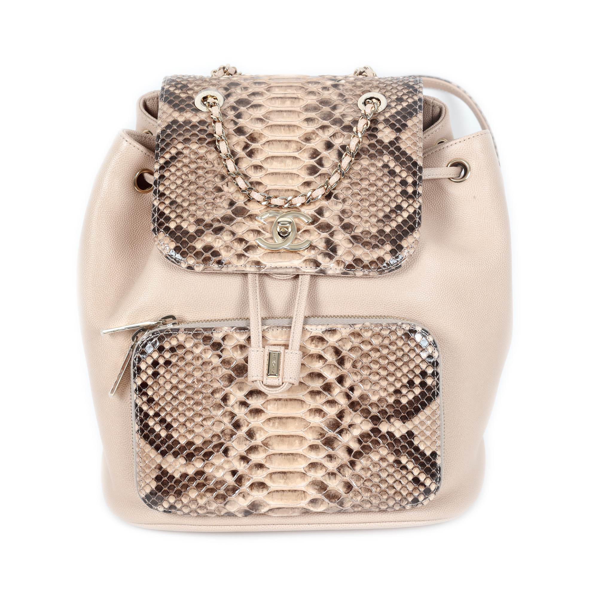 ”Business Affinity Backpack” - rucsac Chanel, din piele caviar și piele de piton, însoțit de card de autenticitate și husă originală