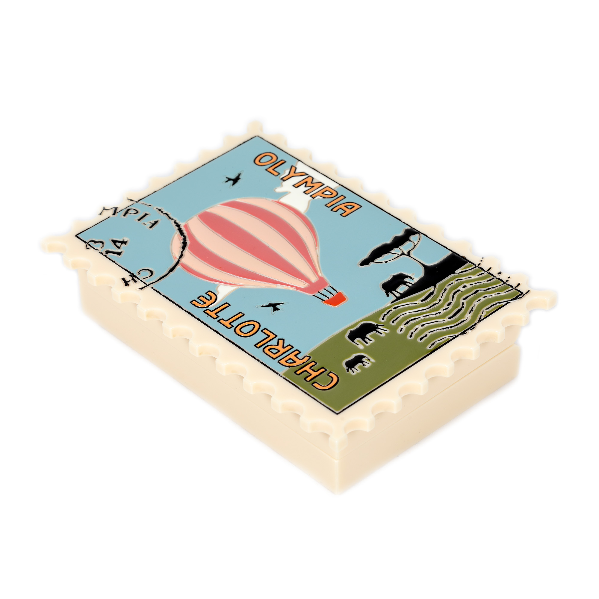 "First Class Stamp" - Charlotte Olympia clutch, original cover