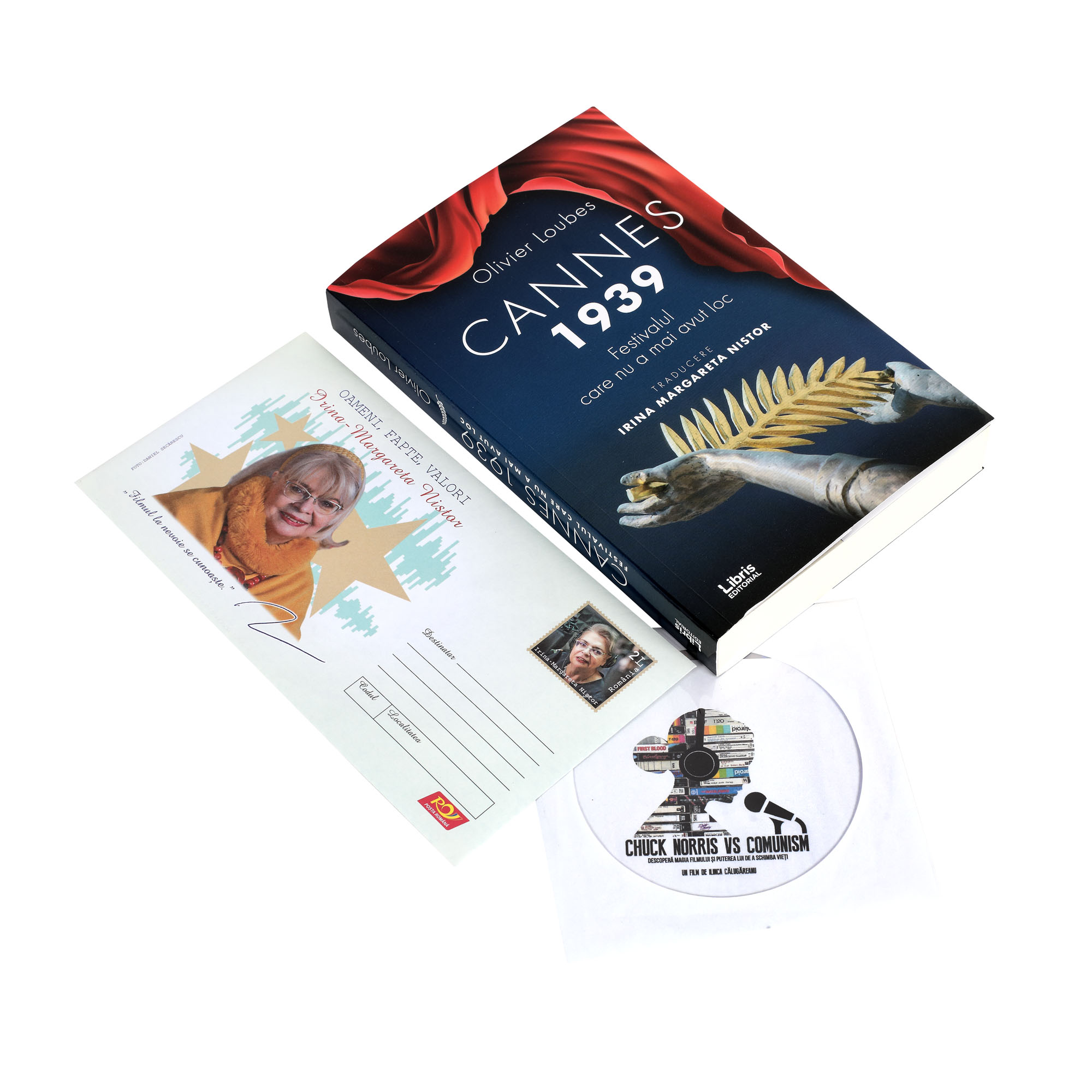 "Cannes 1939. Festivalul care nu a mai avut loc" ("Cannes 1939. The festival that never took place"), by Olivier Loubes, 2019, together with "Chuck Norris vs Communism", film by Ilinca Călugăreanu, on CD format and an original postcard, donations of the film critic Irina Margareta Nistor