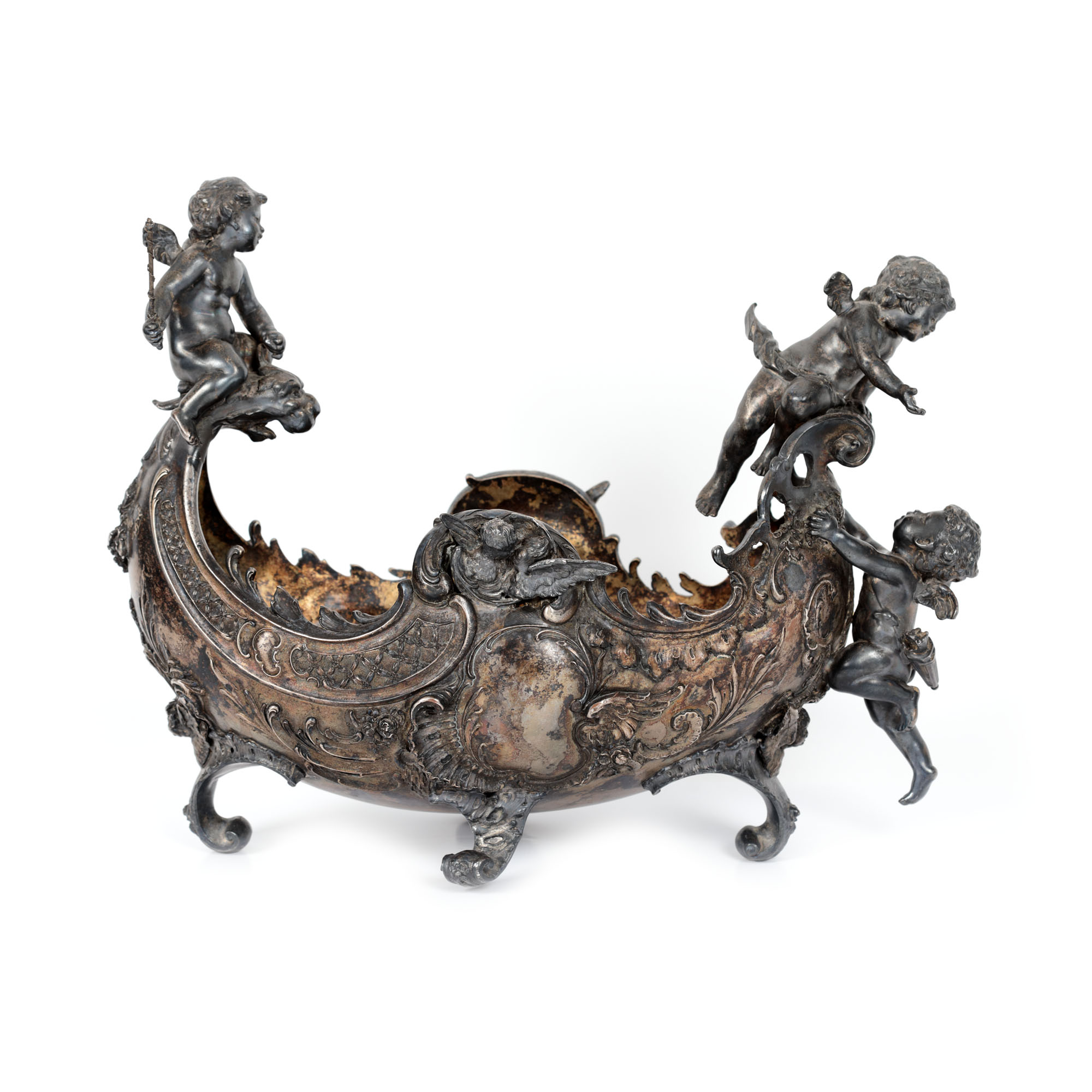 WMF bronze planter, Neo-Rococo manner, decorated with putti, approx. 1925