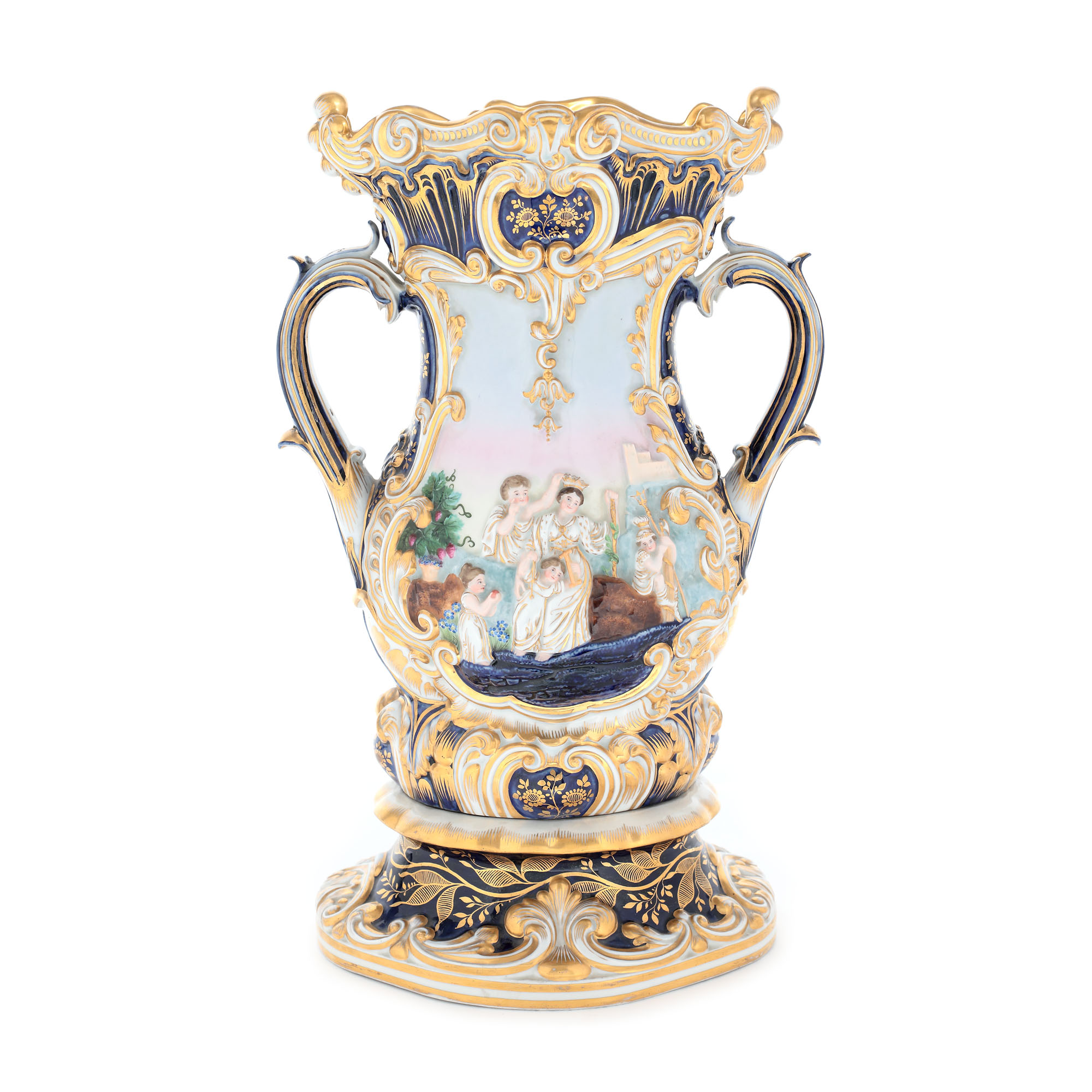 Neo-Rococo porcelain vase, decorated with a coronation scene and abundant floral motifs, approx. 1880
