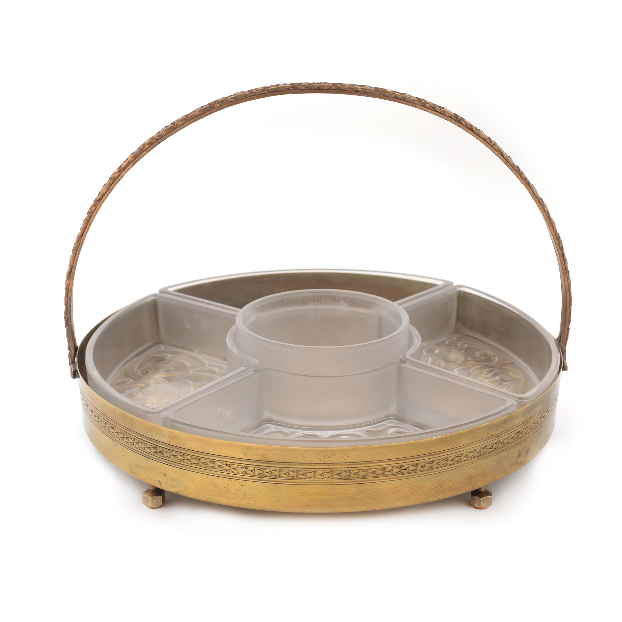 Neo-Classic service, gilded brass and glass with floral decoration, for appetizers, approx. 1900