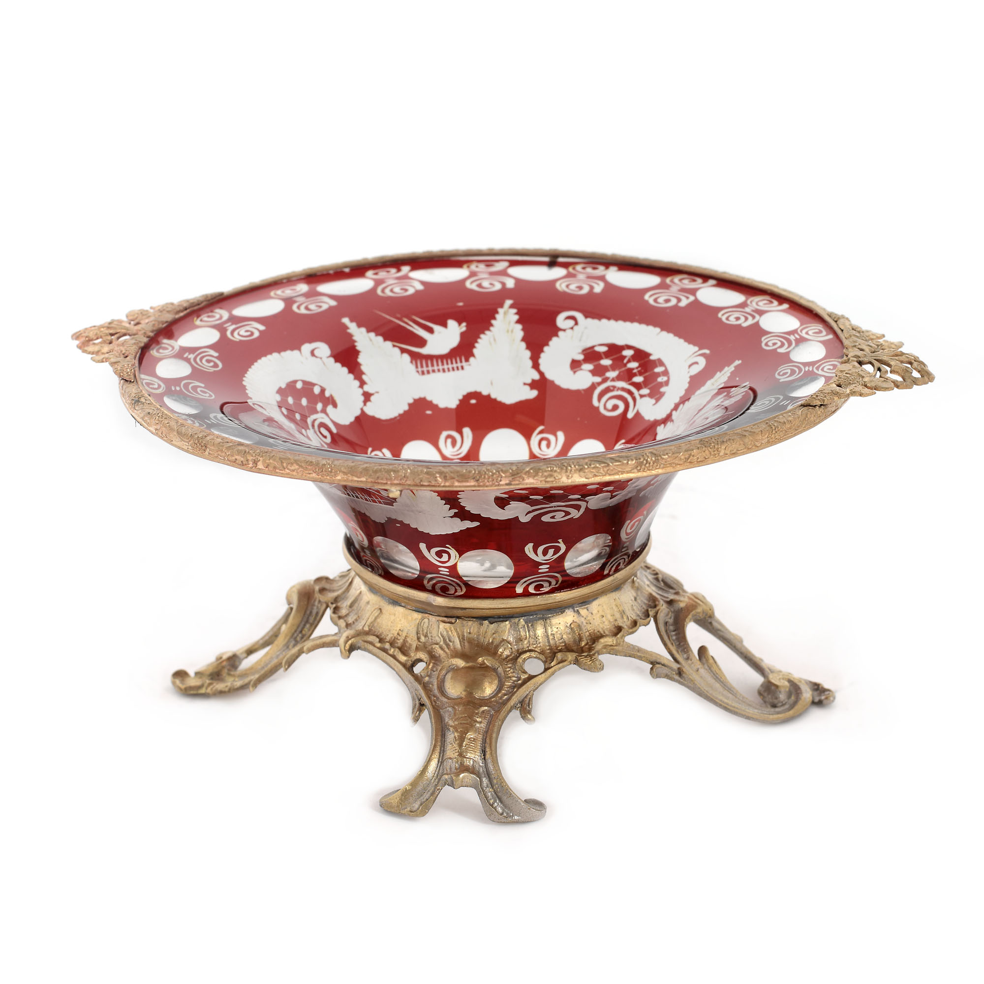 Vide-poche în manieră Louis XVI, din sticlă colorată Val-Saint-Lambert și montură din bronz doré, cca. 1880