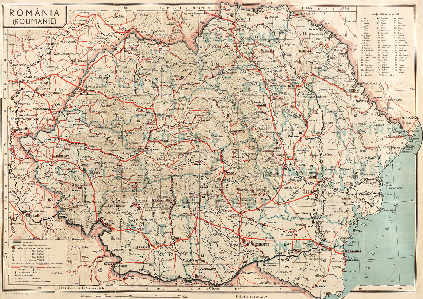 "Harta României Mari", de Krafft și Drotleff, Sibiu, anii 1920, provine din colecţia ing. Ion D. Ghica