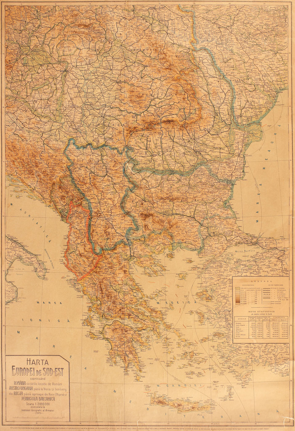 "Harta Europei de Sud-Est", de Institutul Geografic al Armatei, 1909, provine din colecţia ing. Ion D. Ghica