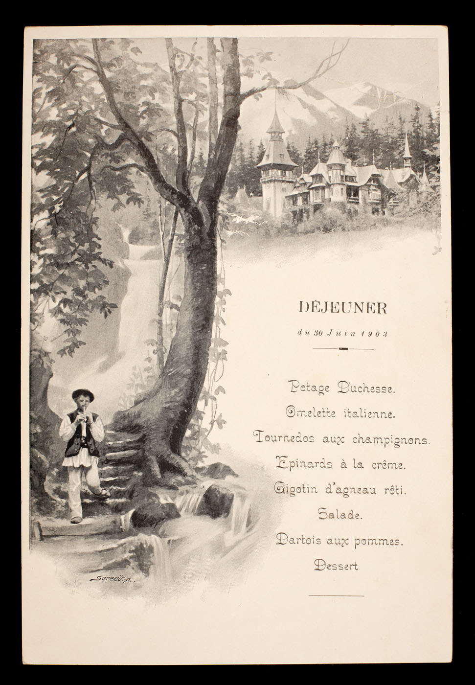 Meniu la castelul Peleş, 30 iunie 1903, provine din colecţia Dimitrie I. Ghica