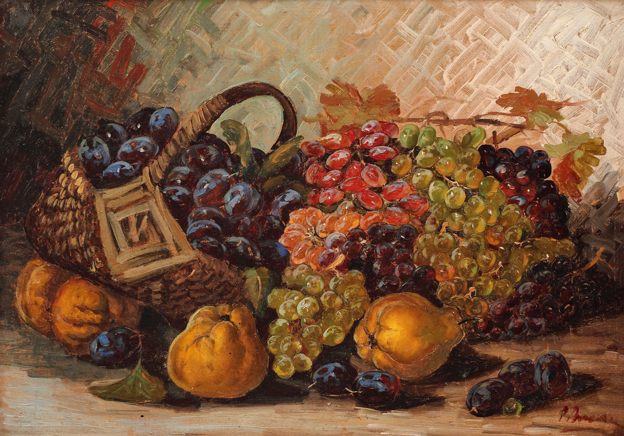 Basket with Grapes and Quince
