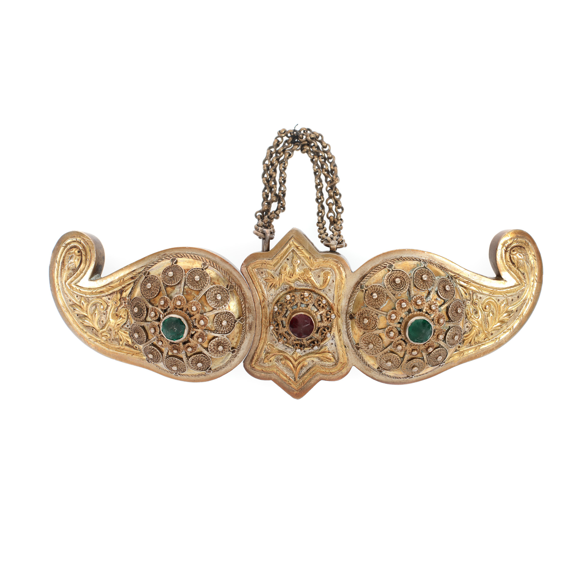 Women's belt adornment (pafta), brass and glass, oriental workshop, possibly Turkey, late 19th century