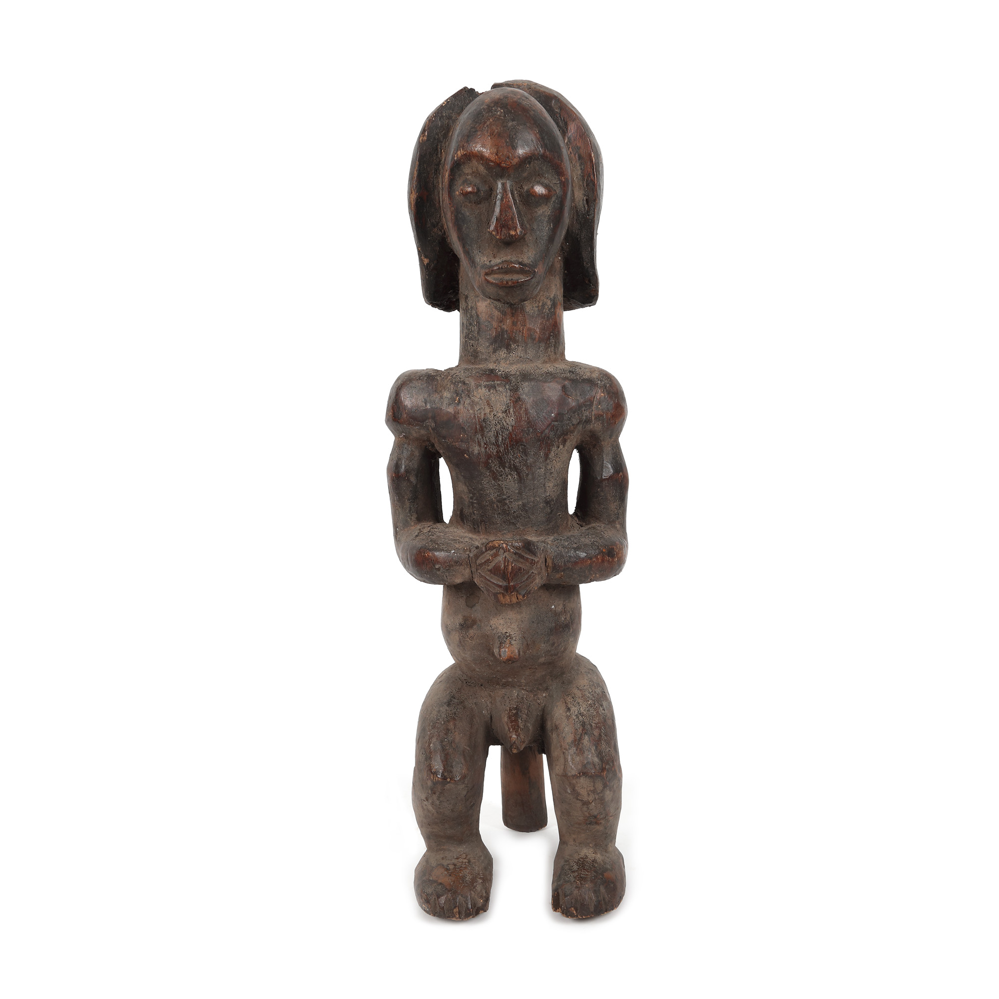 Statuetă relicvar din lemn exotic, aparținând culturii Fang, Camerun și Gabon, prima jumătate a sec. XX