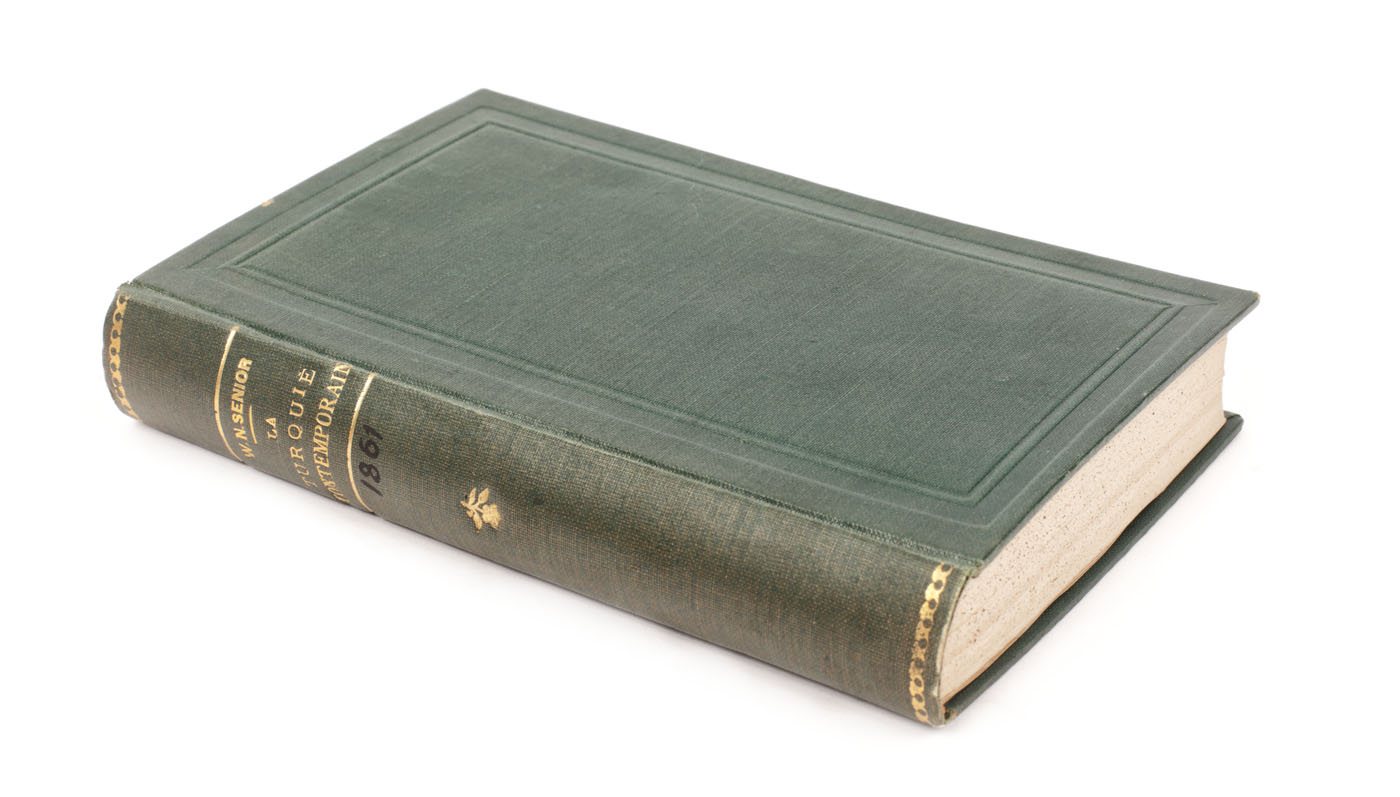 ”Turcia Contemporană”, de William N. Senior, franceză, Paris, 1861, cu sigiliul scriitorului Ion Ghica, ex-libris Dimitrie Ghica şi semnătura lui Radu Greceanu (strănepotul marelui scriitor paşoptist).