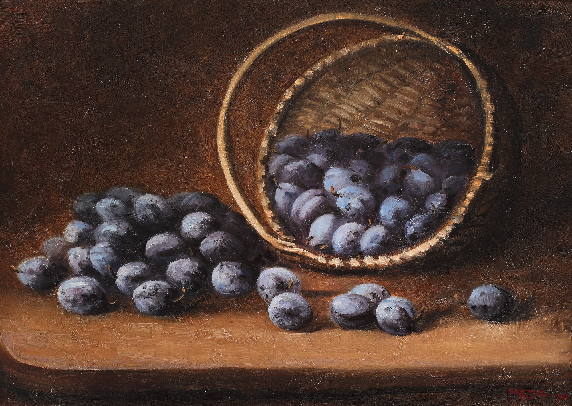 Basket with plums
