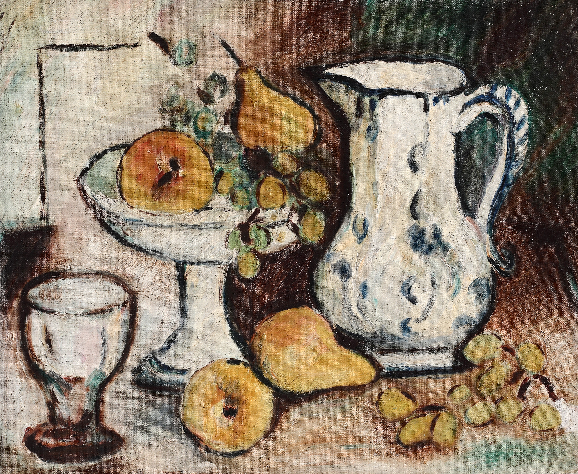 Still life with teapot and fruit bowl