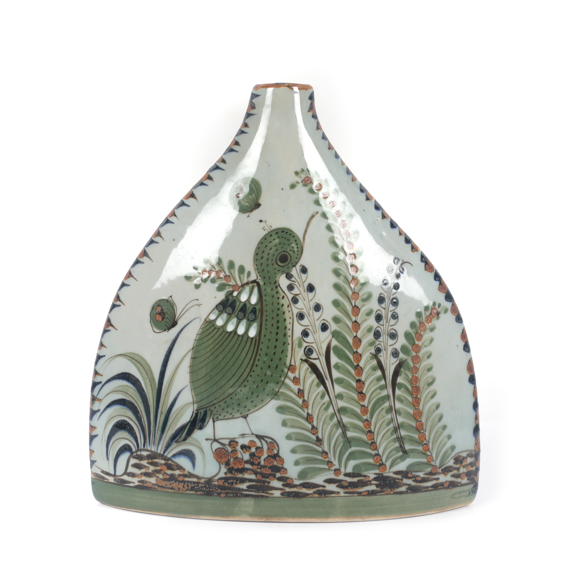 Vas soliflor din ceramică El Palomar, decorat cu motive vegetale și păsări, provine din colecția violoncelistului Cătălin Ilea