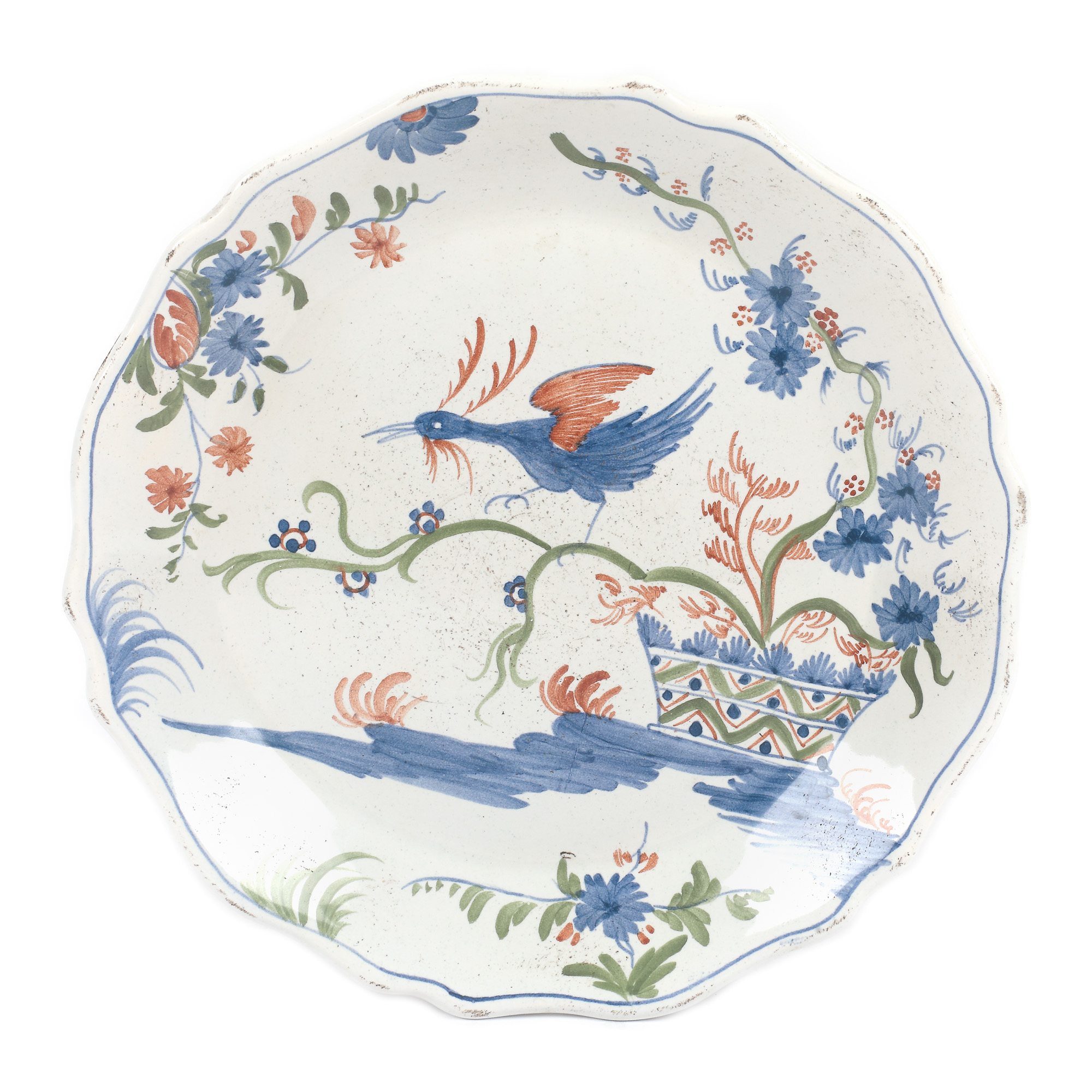 Platou decorativ La Rochelle din ceramică pictată manual, cu decor japonizant, cca. 1750-1755