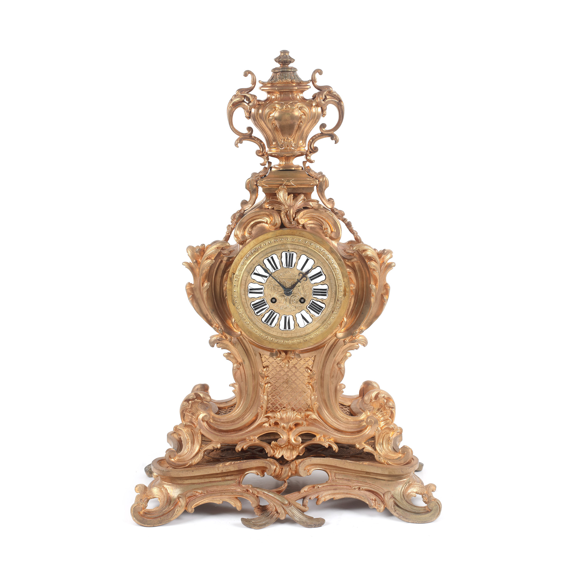 Ceas în manieră Louis XV, pentru șemineu, din bronz doré, cu mecanism Japy Frères, sec. XIX