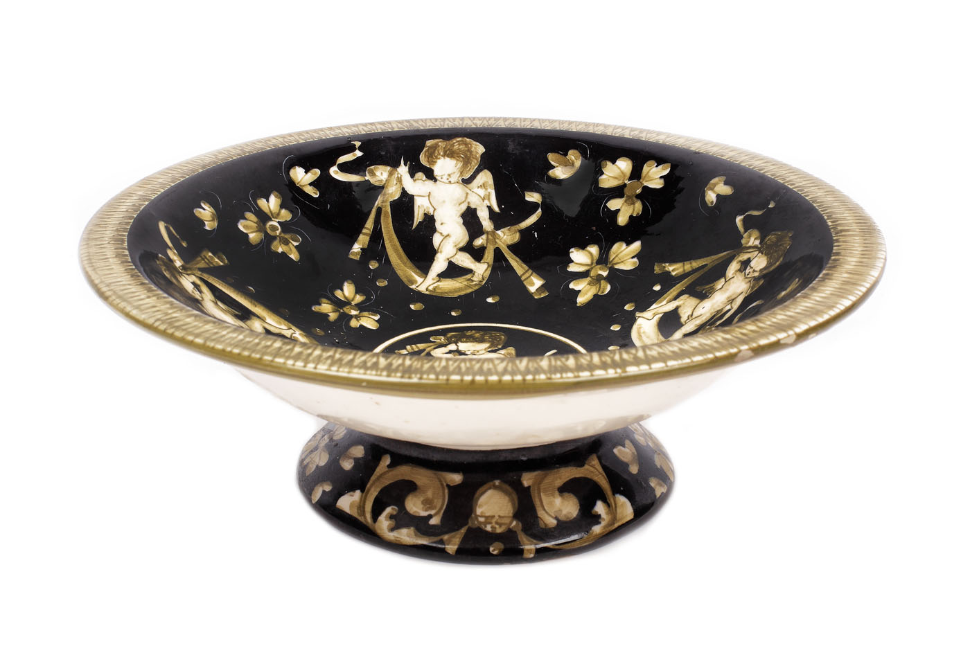 Fructieră din ceramică decorată cu putti, sec. XX, provine din colecția Marga și Eugen Barbu