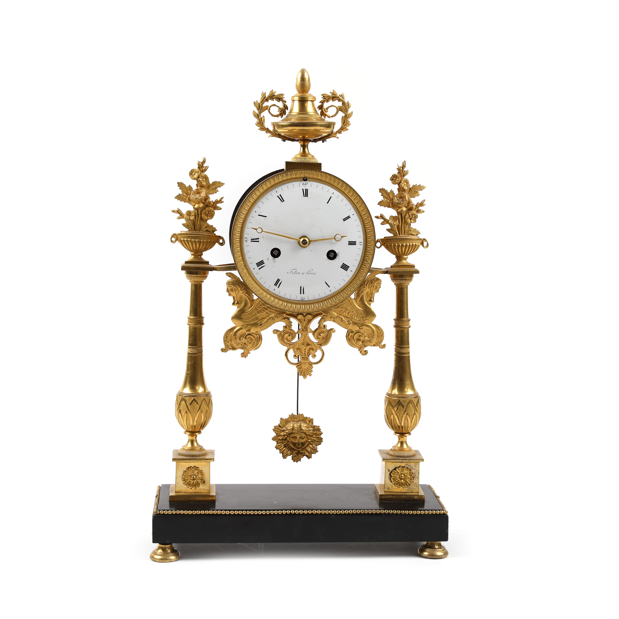 Empire clock, for the fireplace, doré bronze, 19th century
