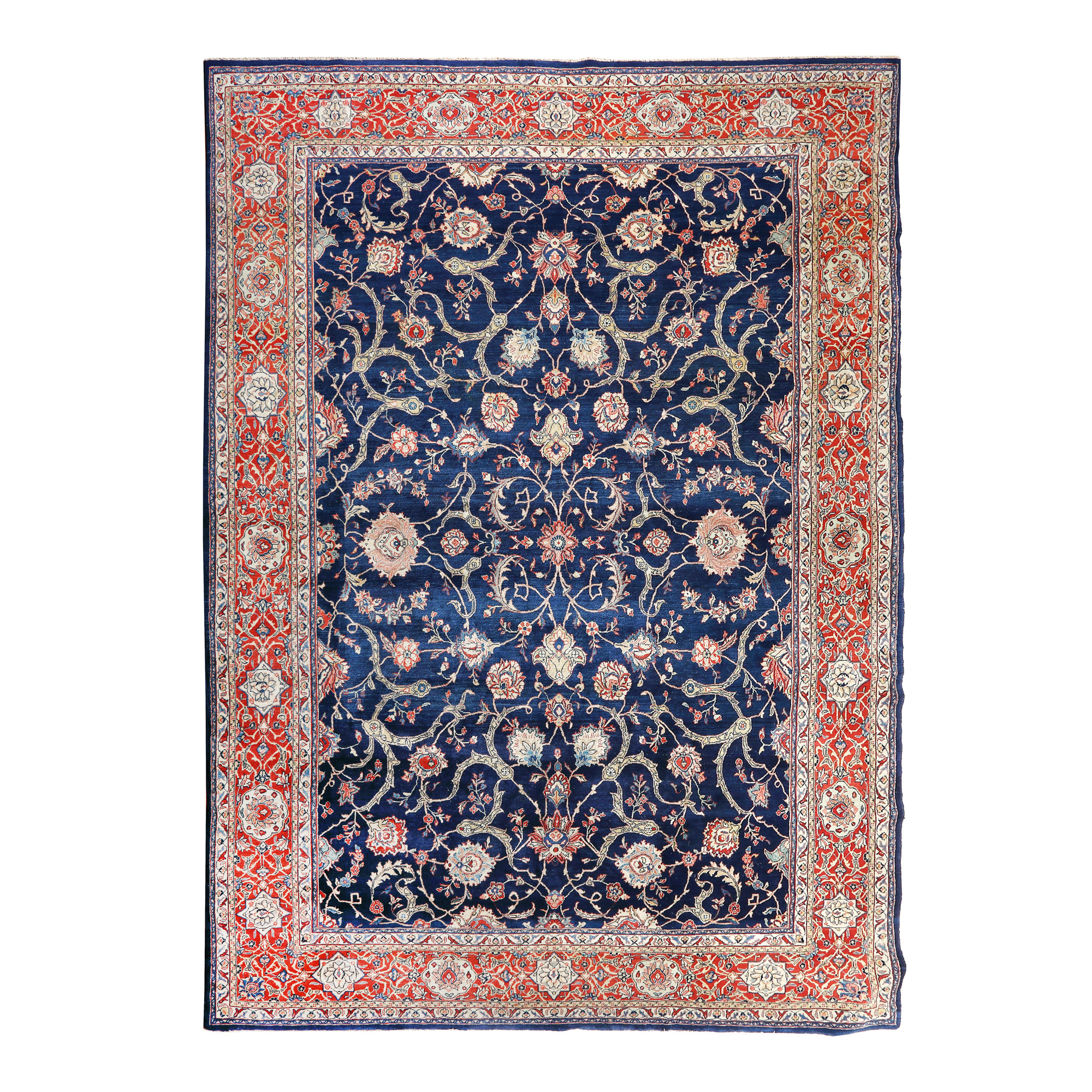 Covor Keshan din lână, decorat cu arabescuri și motive vegetale, Iran, cca. 1920