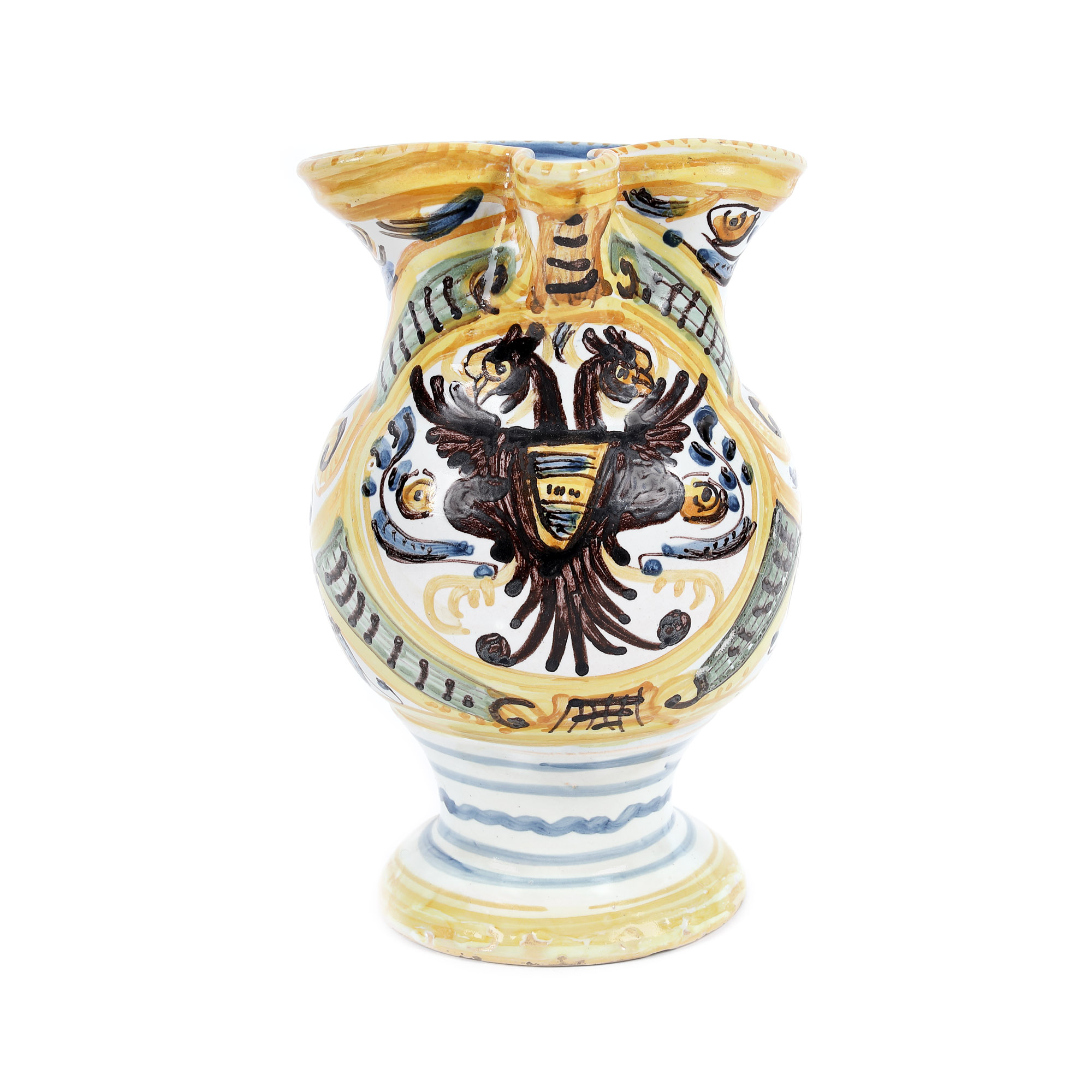 Ulcior din ceramică majolica, decorat cu vulturul bicefal, semnat, sfârșit de sec. XIX