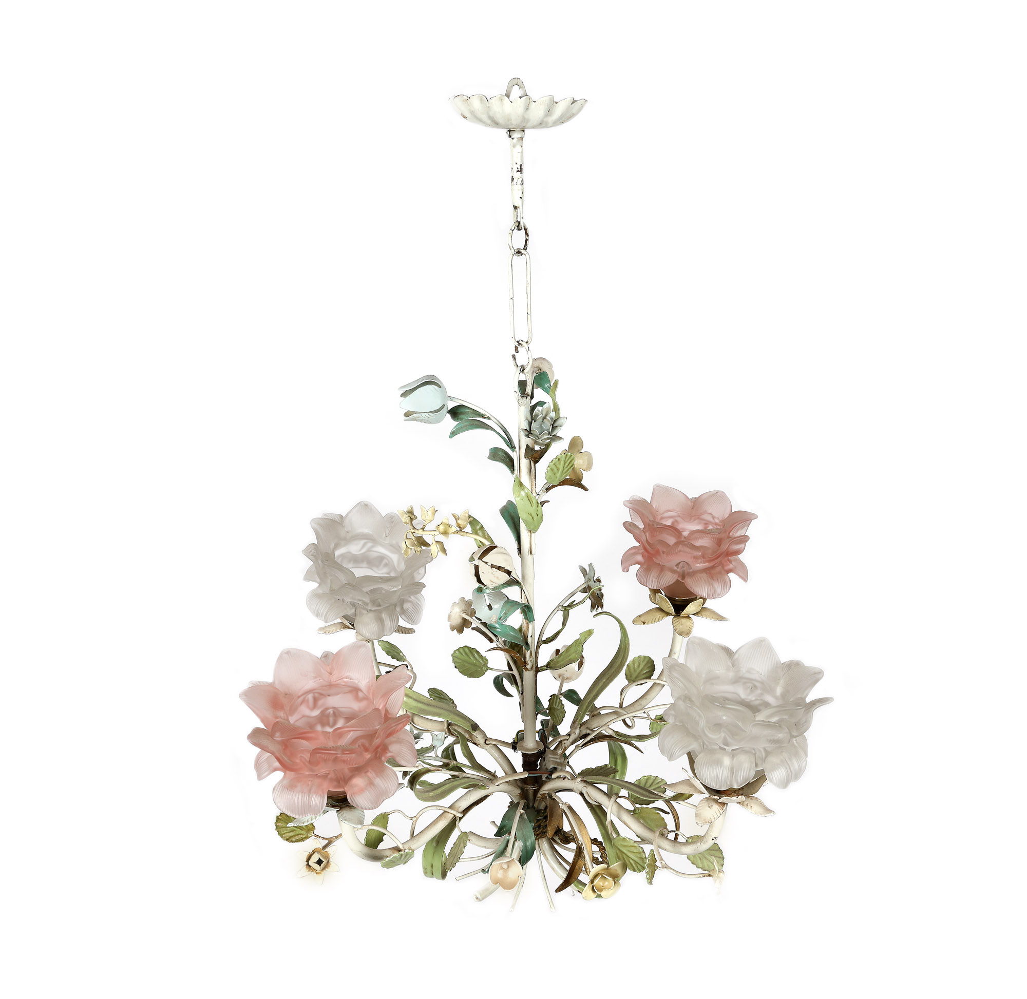 Vintage chandelier, painted, with floral decoration, from the Lucrezia and Ion Pacea collection
