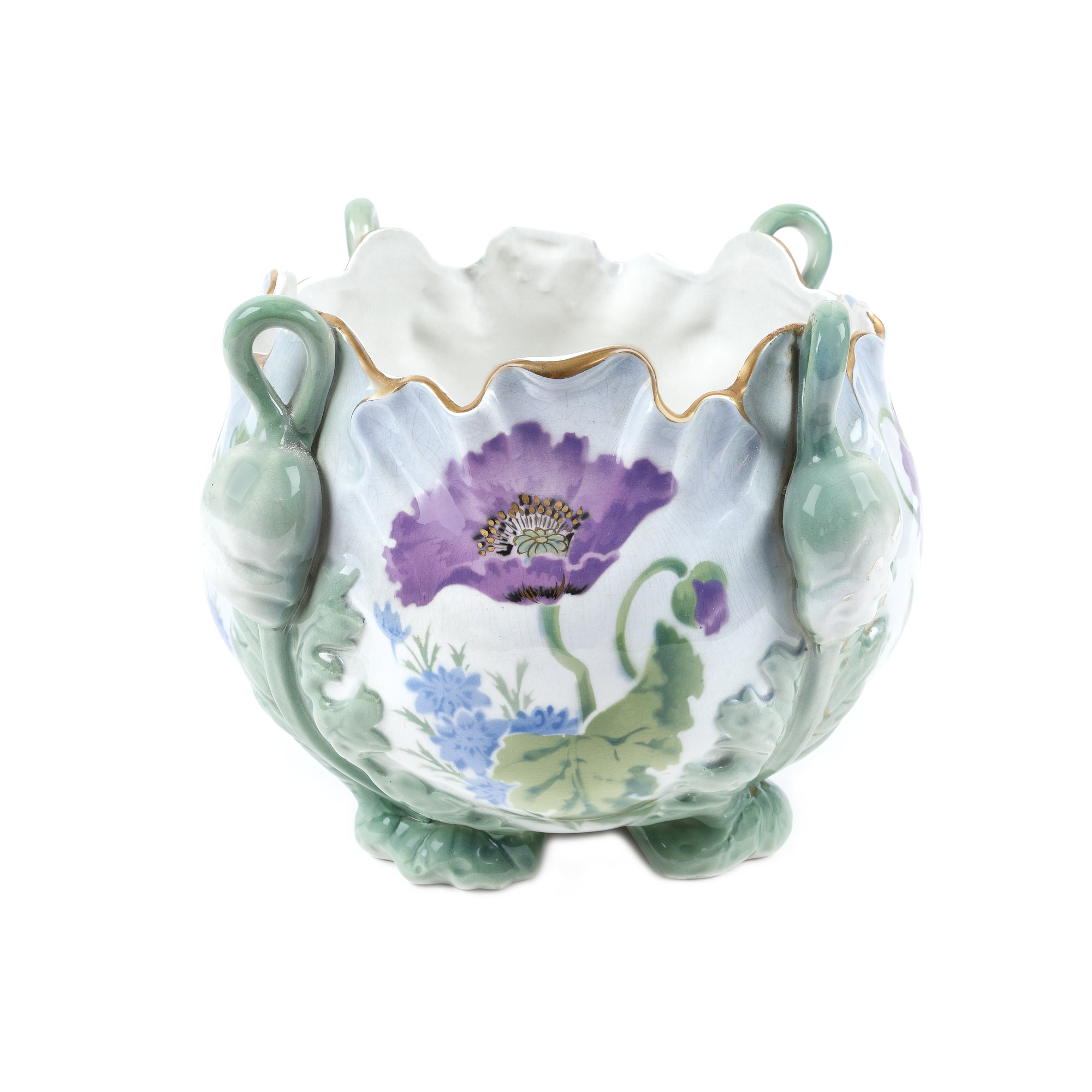 Keller & Guérin Lunéville cache-pot, ceramic, Art Nouveau, decorated with poppies, approx. 1900, from the Lucrezia and Ion Pacea collection