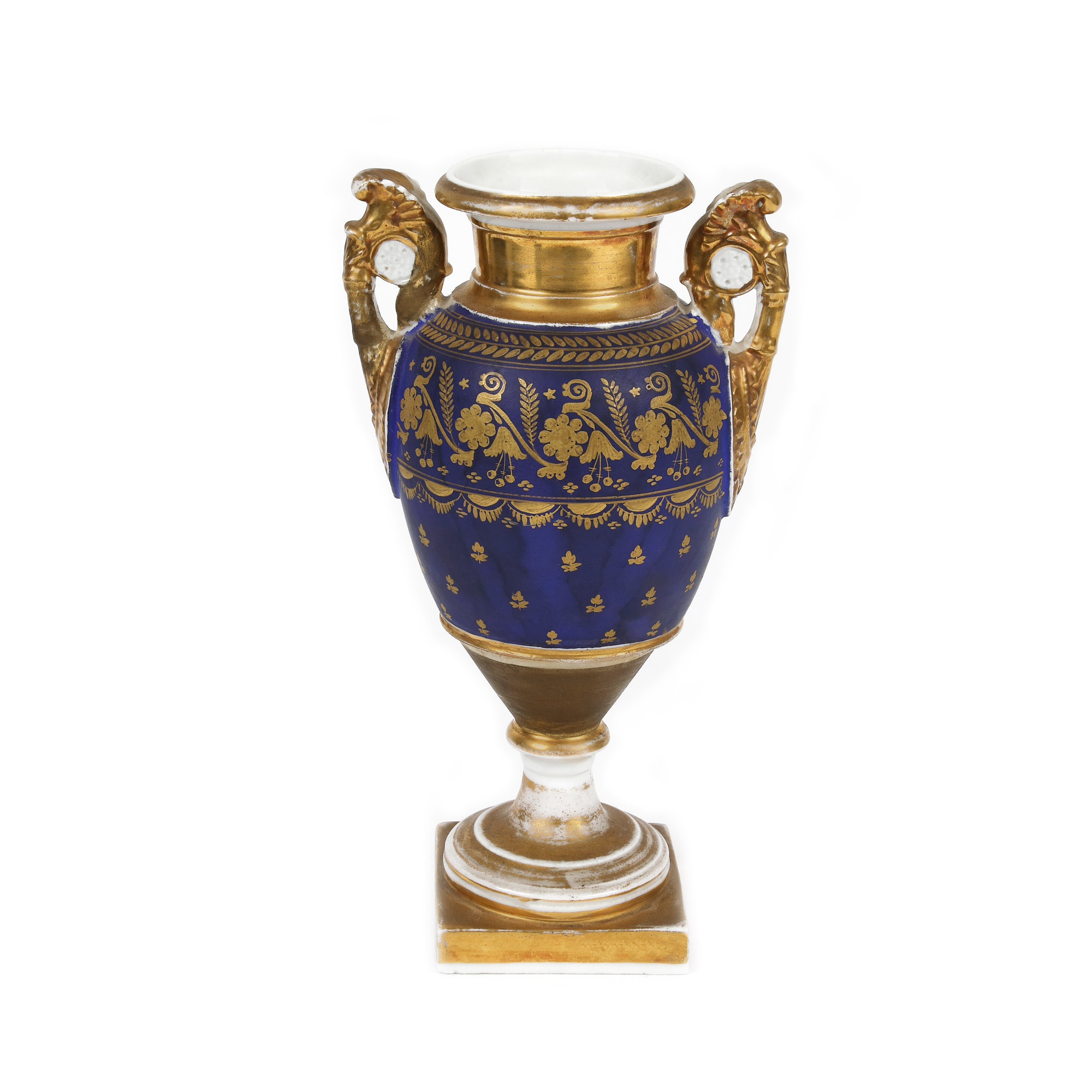Painted porcelain vase, Charles X manner, decorated with gold friezes, 19th century, from the Lucrezia and Ion Pacea collection