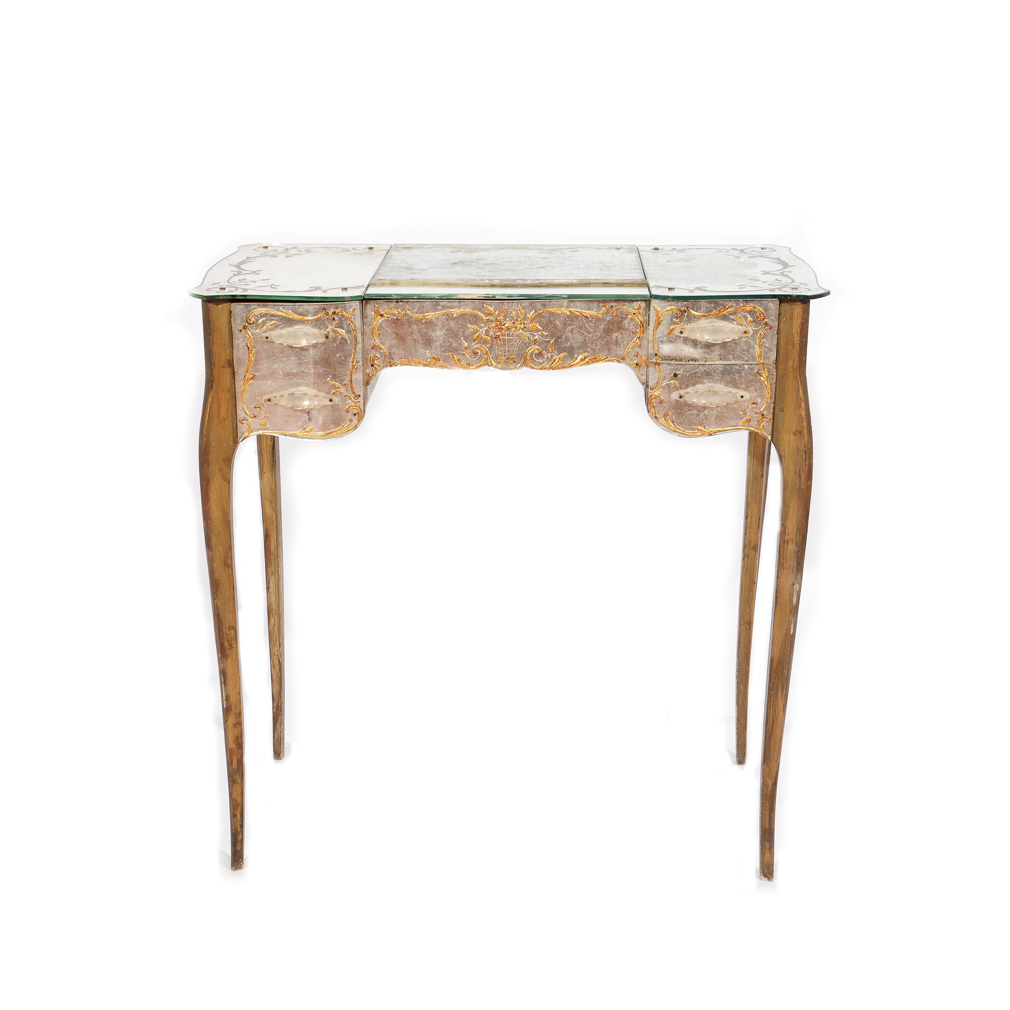 Masă în manieră Louis XV, din sticlă pictată, de lucru sau pentru machiaj, provine din colecţia Lucrezia și Ion Pacea