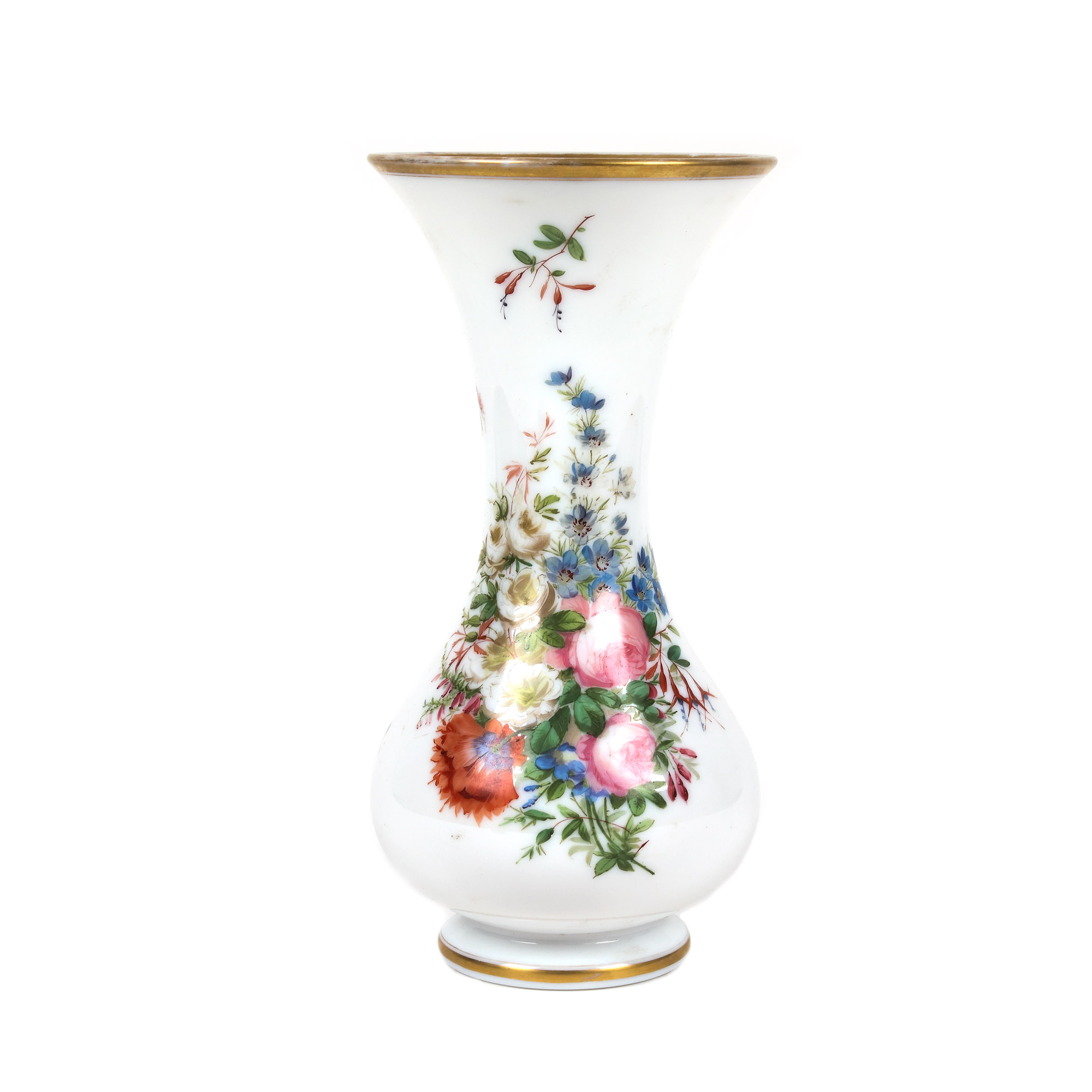 Opaline glass vase, with hand-painted floral decoration, second half of the 19th century, from the Lucrezia and Ion Pacea collection