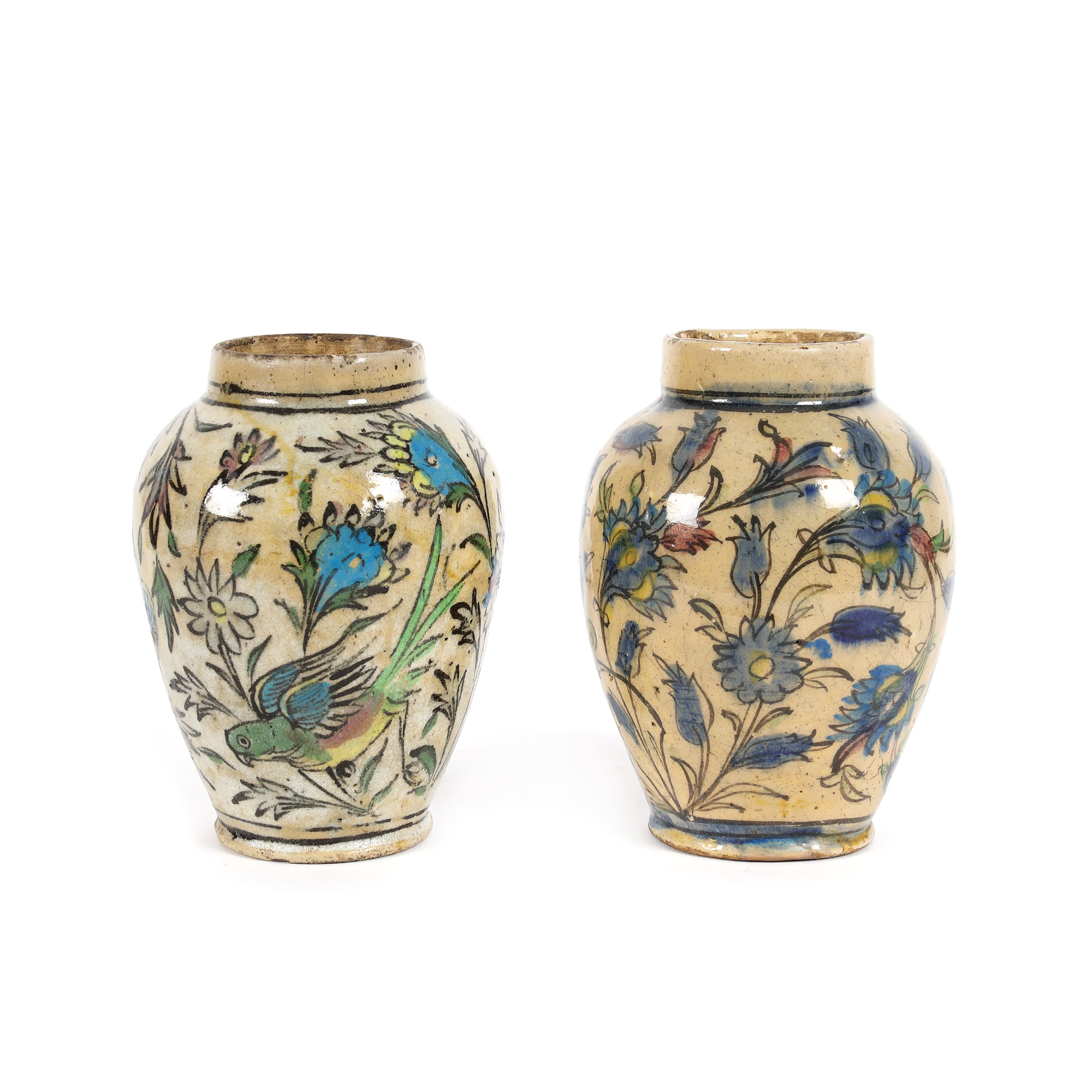 Pair of Persian vases, ceramic painted with floral-vegetal motifs, Iran, 19th century, from the Lucrezia and Ion Pacea collection