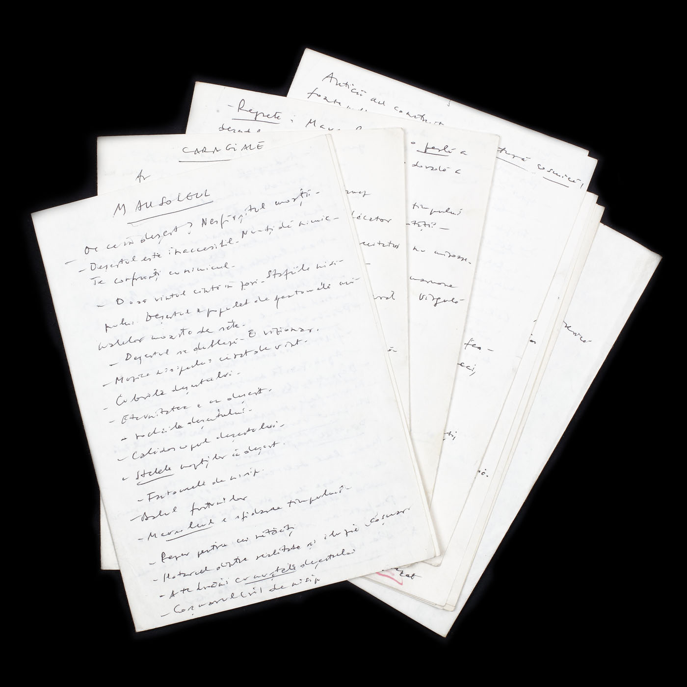 Manuscrisul piesei "Mausoleul", de Eugen Barbu (14 file)