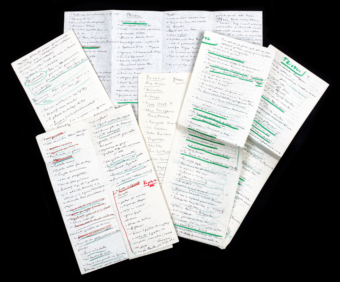 Manuscrisele pieselor inedite "Triodul" și "Filocaliile", de Eugen Barbu (7 file)