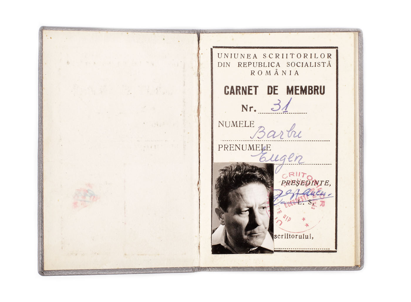 Carnet de membru la Uniunea Scriitorilor din R.S.R, aparținând lui Eugen Barbu, 1967