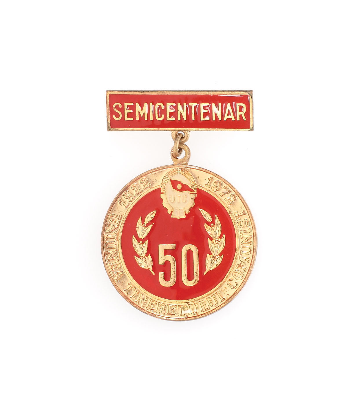Decorație "Semicentenar U.T.C.", 1922-1972, acordată scriitorului Eugen Barbu