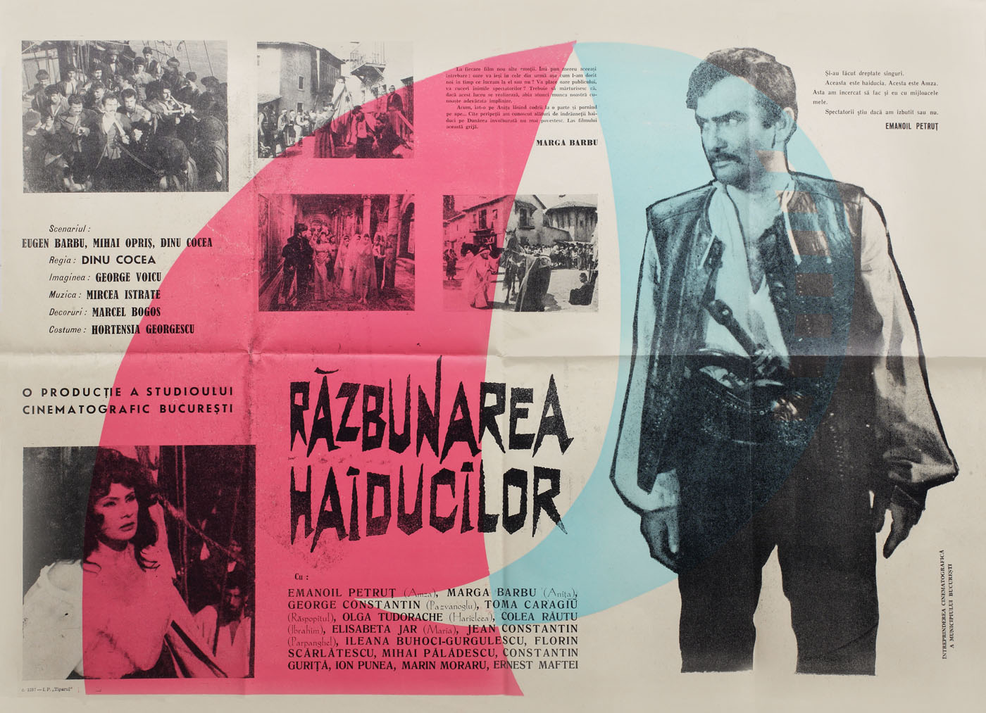 Afișul filmului "Răzbunarea haiducilor", regizat de Dinu Cocea după un scenariu scris de Eugen Barbu și Mihai Opriș, cu Marga Barbu în rolul principal, 1968, provine din colecția Marga și Eugen Barbu