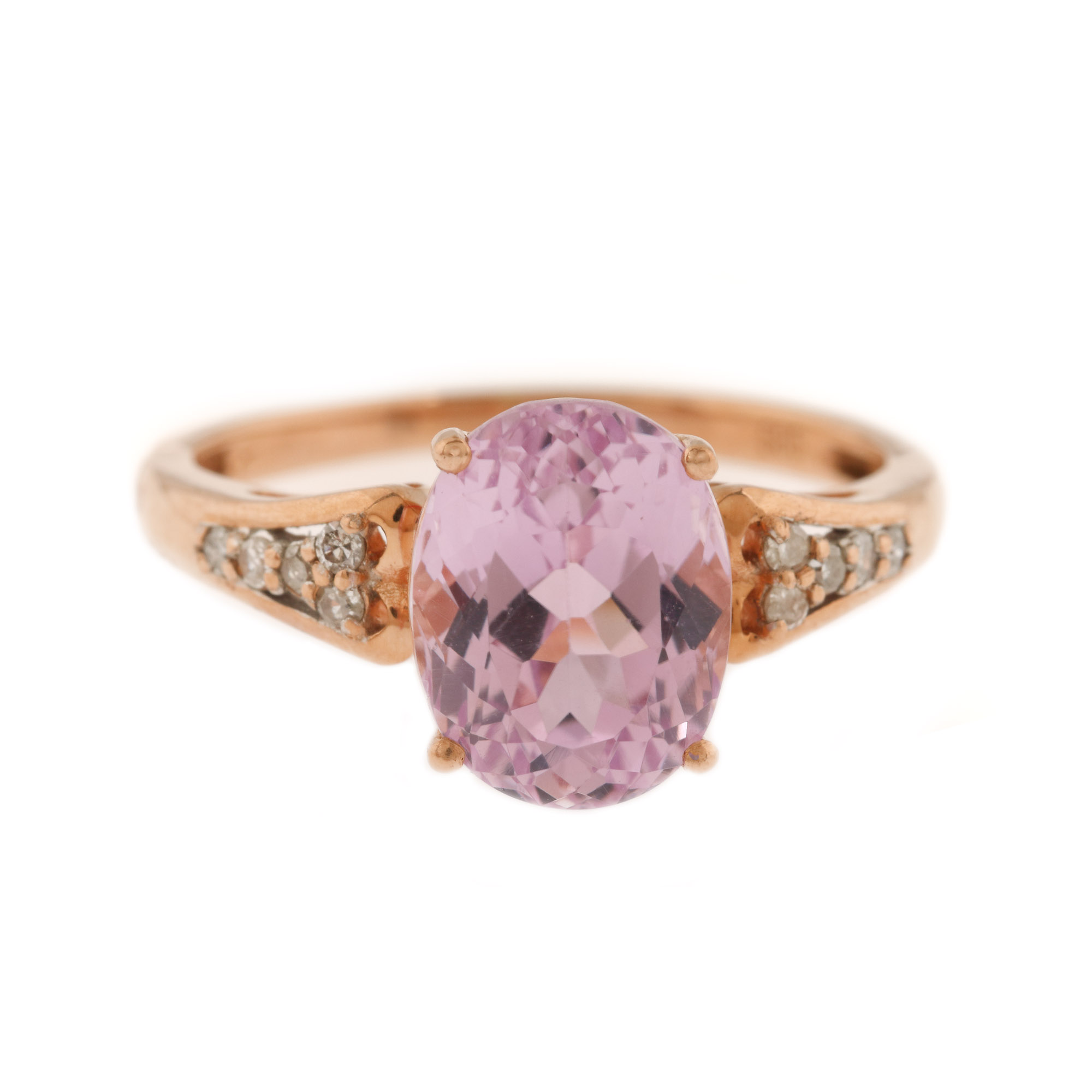 Ring, rose gold, decorated with kunzite and diamonds
