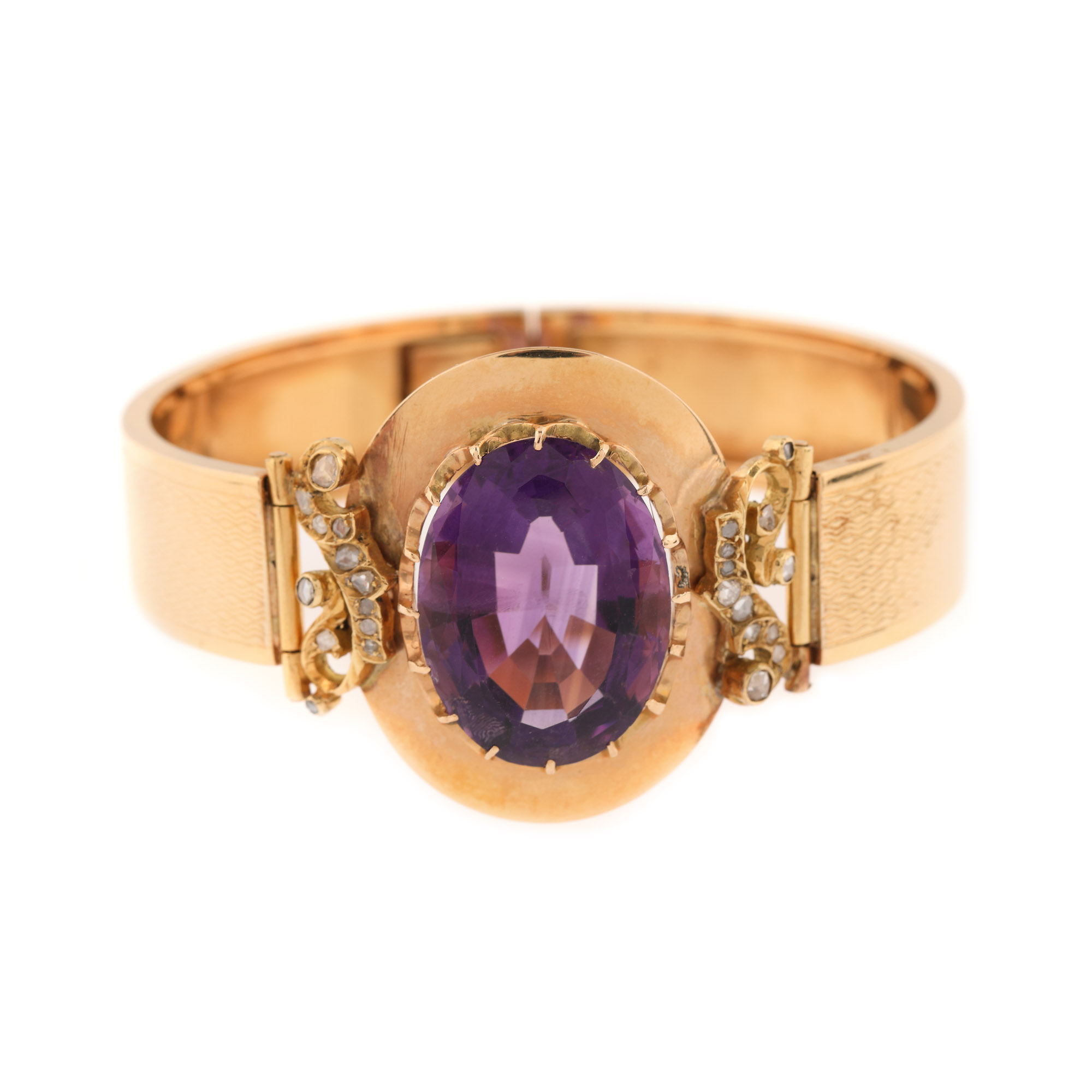 Bracelet, red gold, decorated with amethyst and diamonds