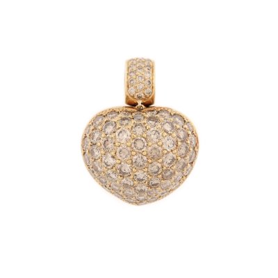 Pandantiv din aur, în formă de inimă, decorat cu diamante