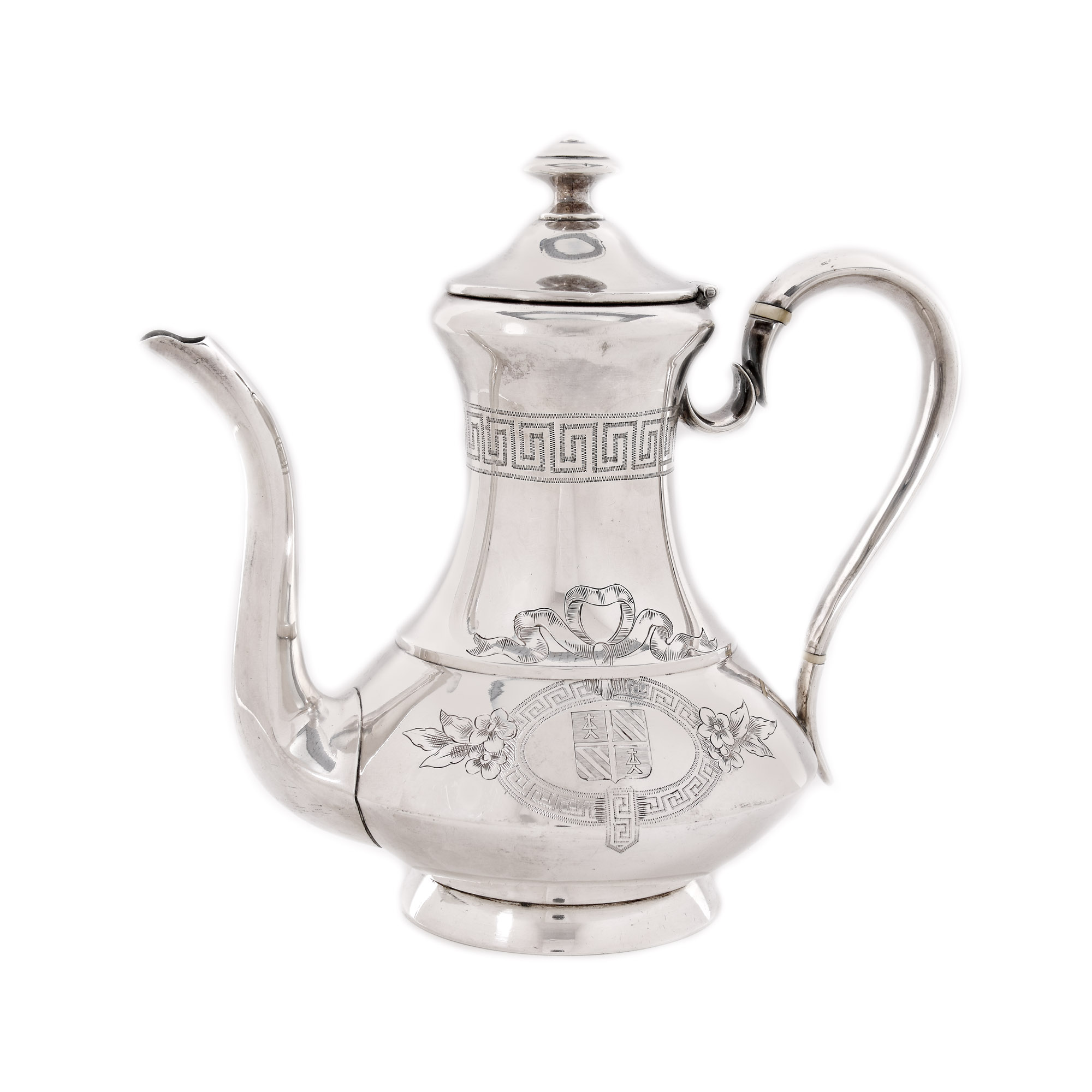 Cafetieră din argint, gravată cu blazon, cca. 1870