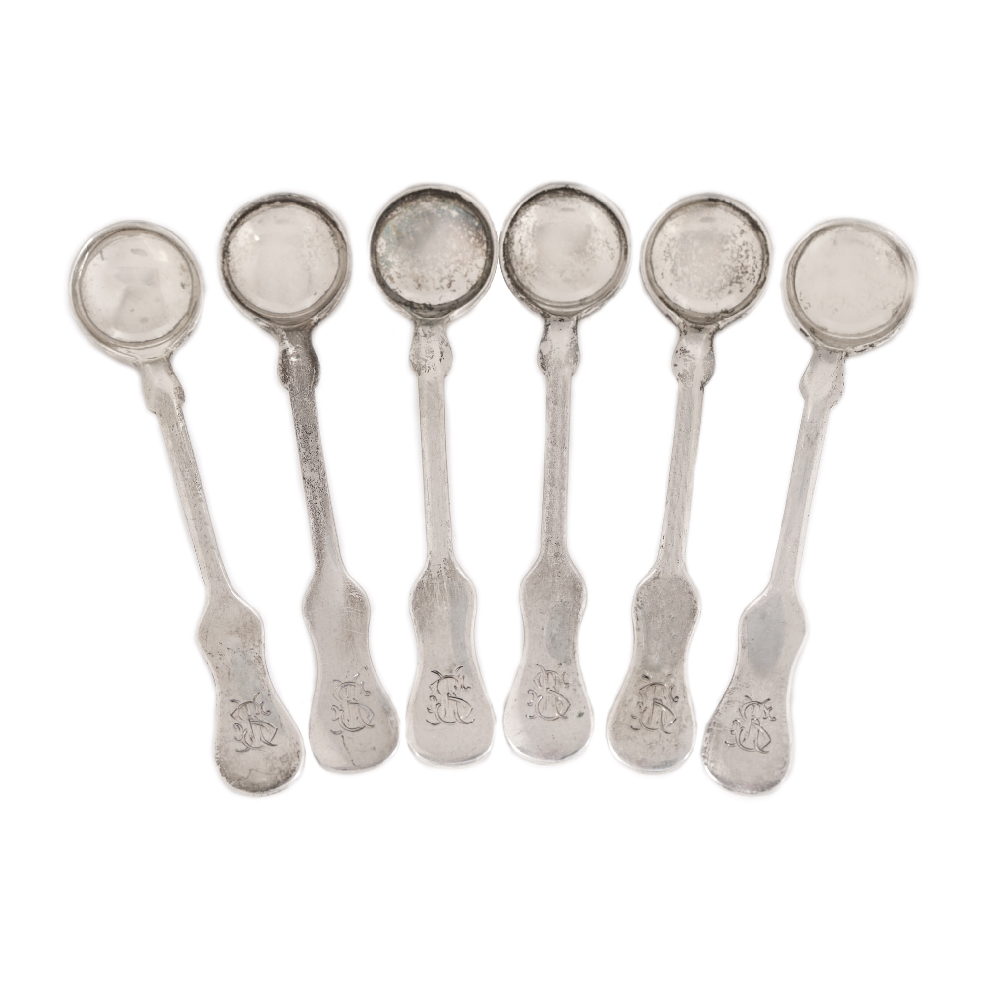 Set consisting of six teaspoons, silver, monogrammed, approx. 1880