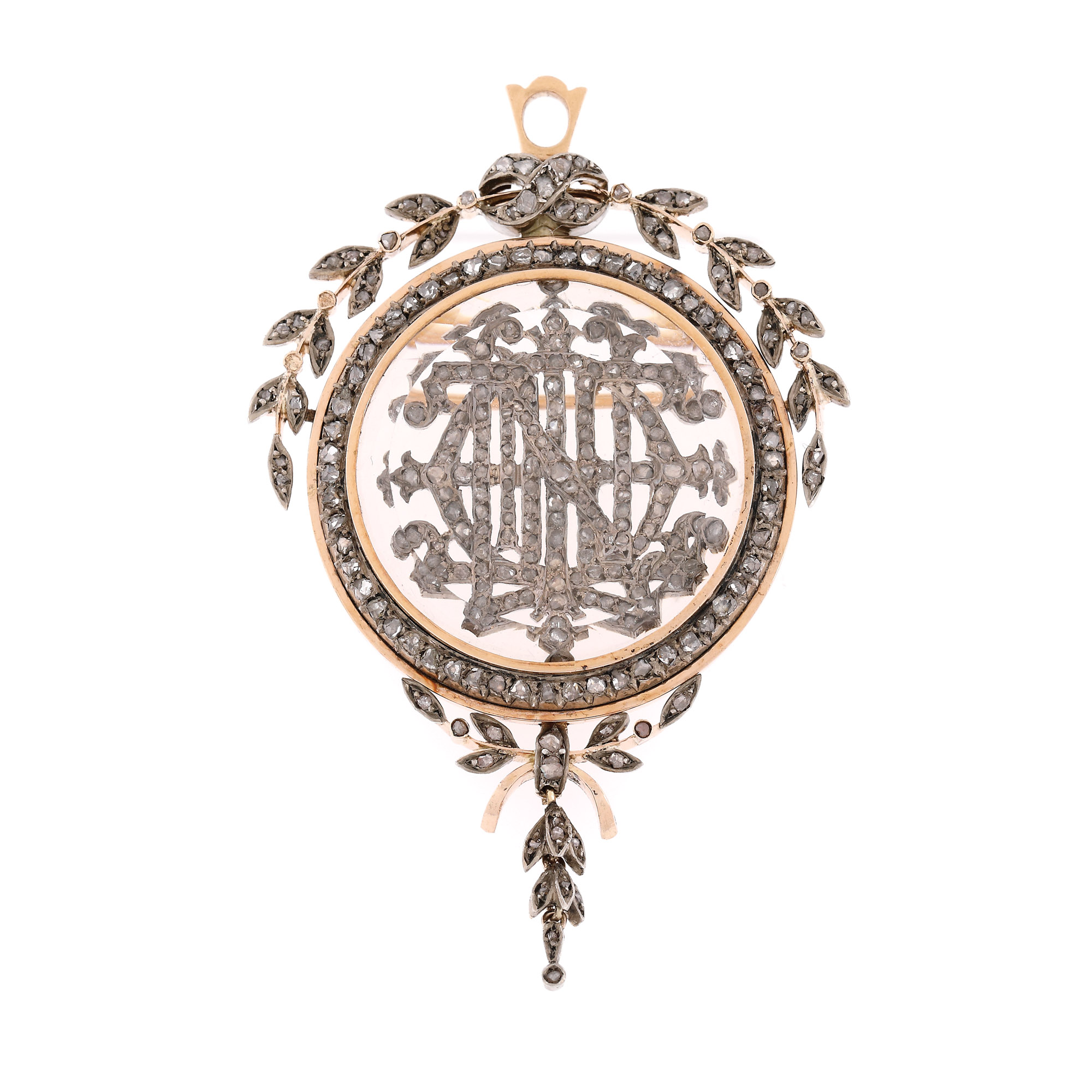 Superbă broșă-medalion din aur, ornată cu diamante, cca. 1900