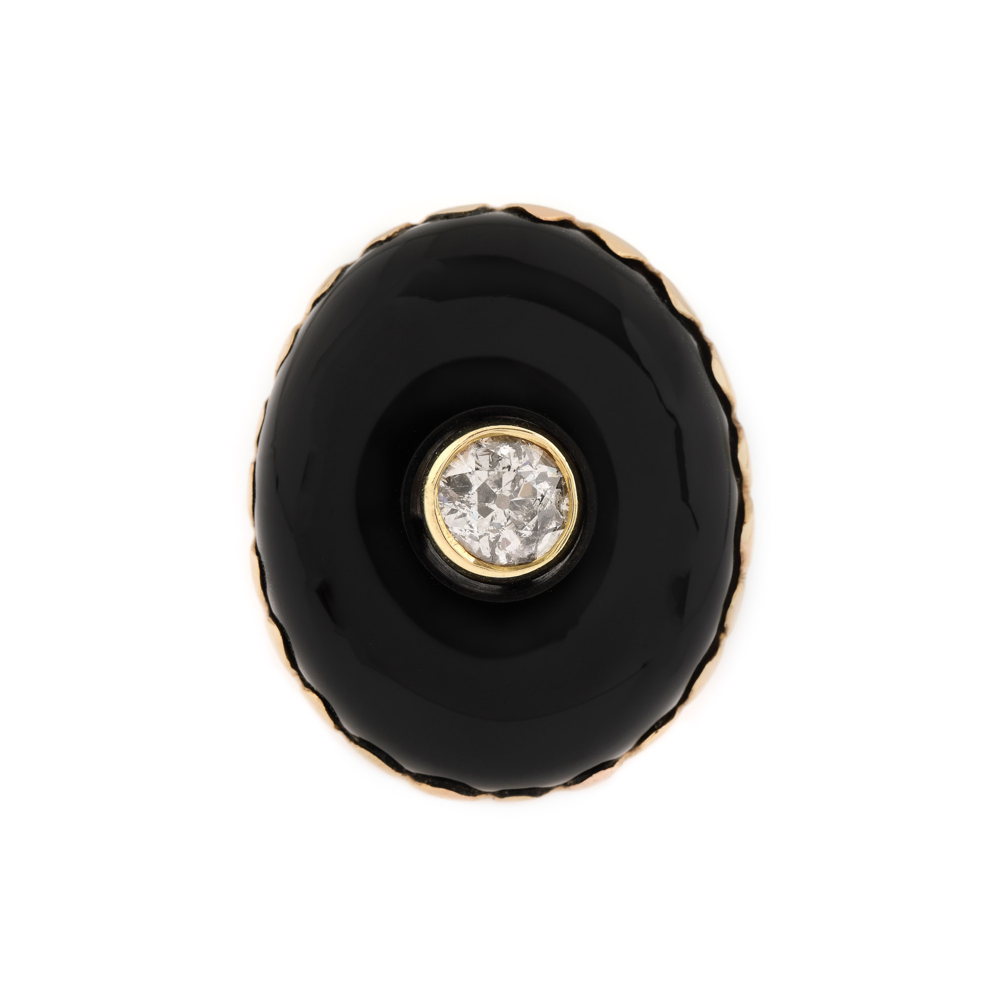 Ring, gold, Victorian influence, decorated with onyx and diamond