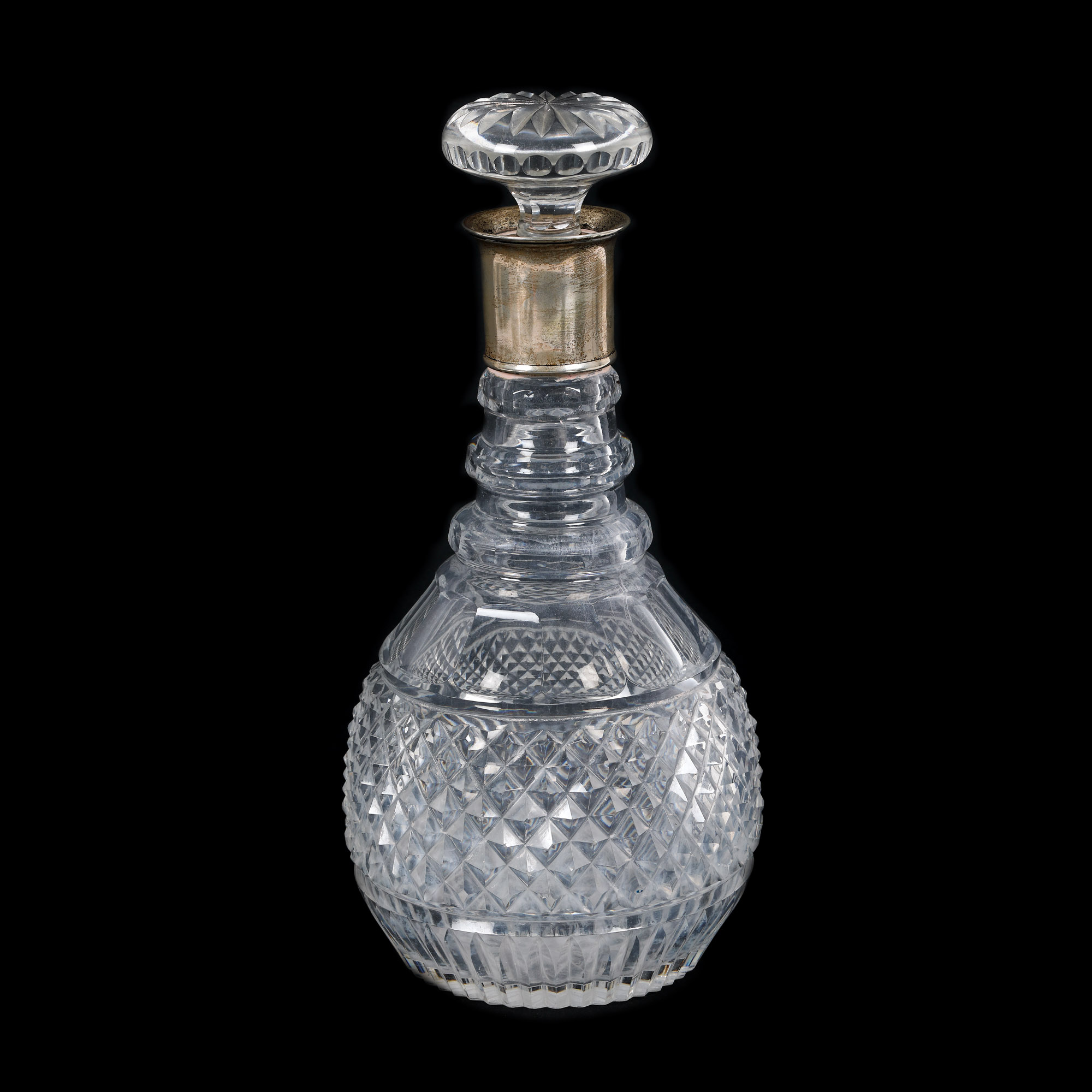 Crystal bottle, with Johannes Siggaard frame, silver, for spirits, the first half of the 20th century