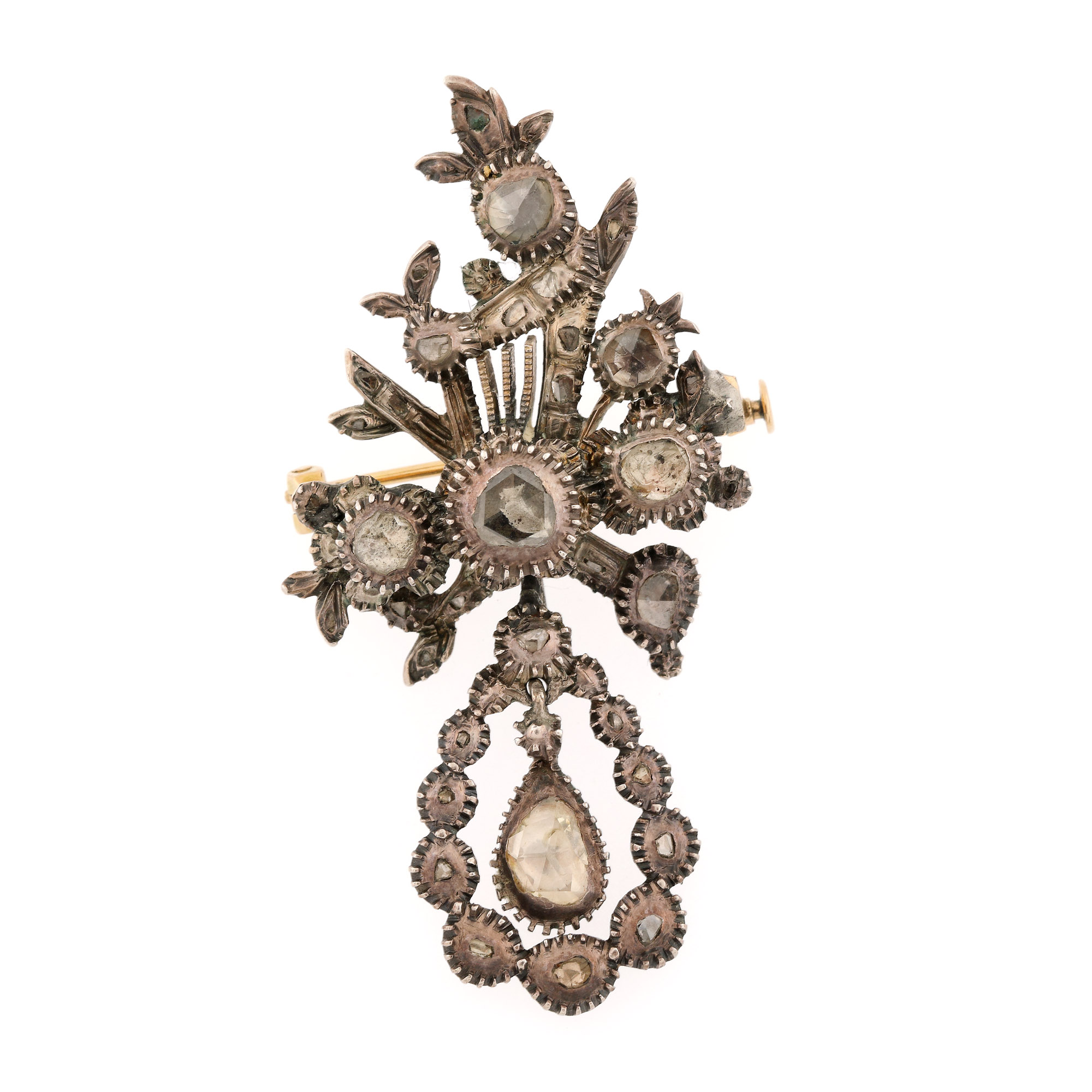 Brooch, gold and silver, decorated with diamonds, approx. 1900