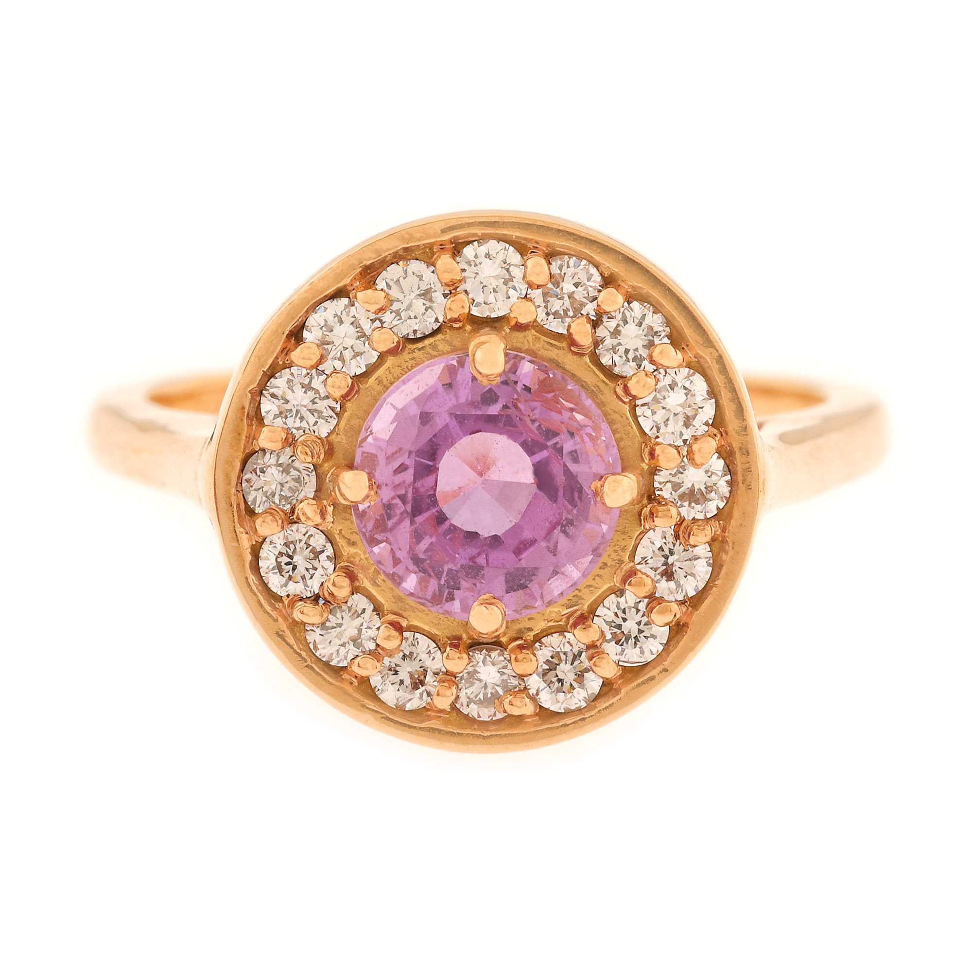 Ring, rose gold, decorated with rose sapphire and diamonds