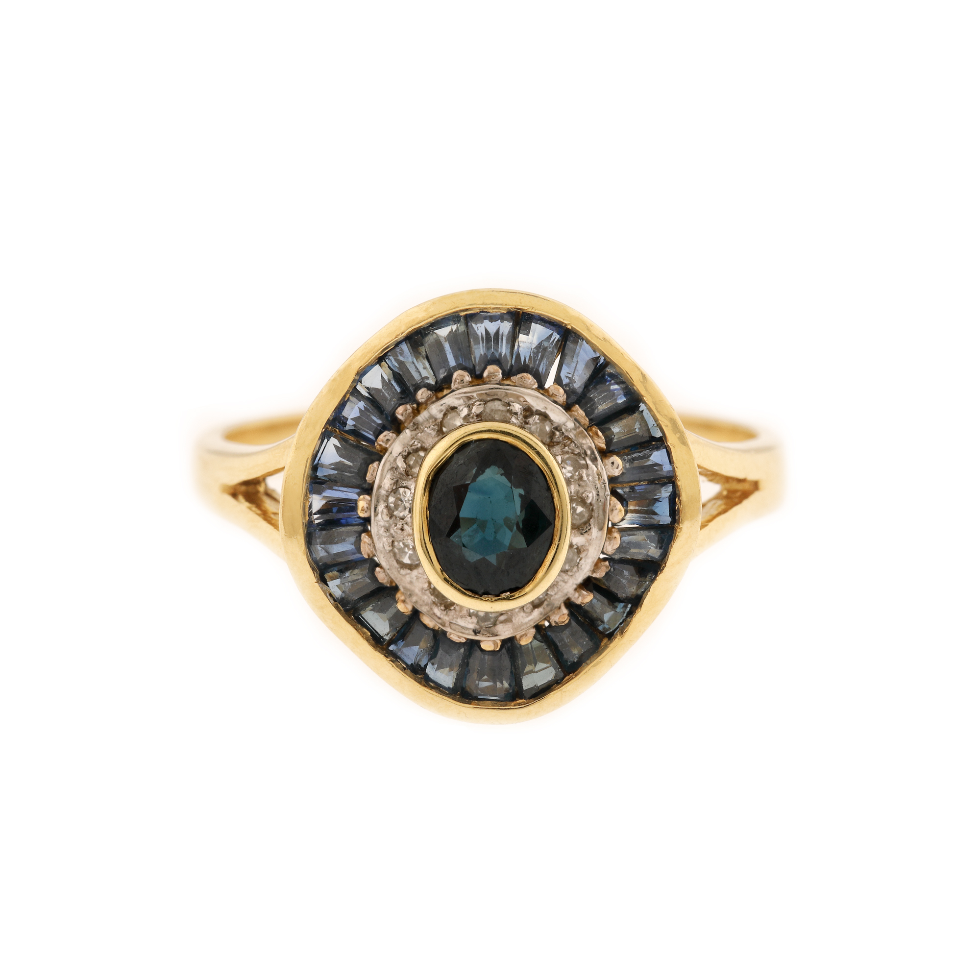 Ring, gold, decorated with sapphires and diamonds