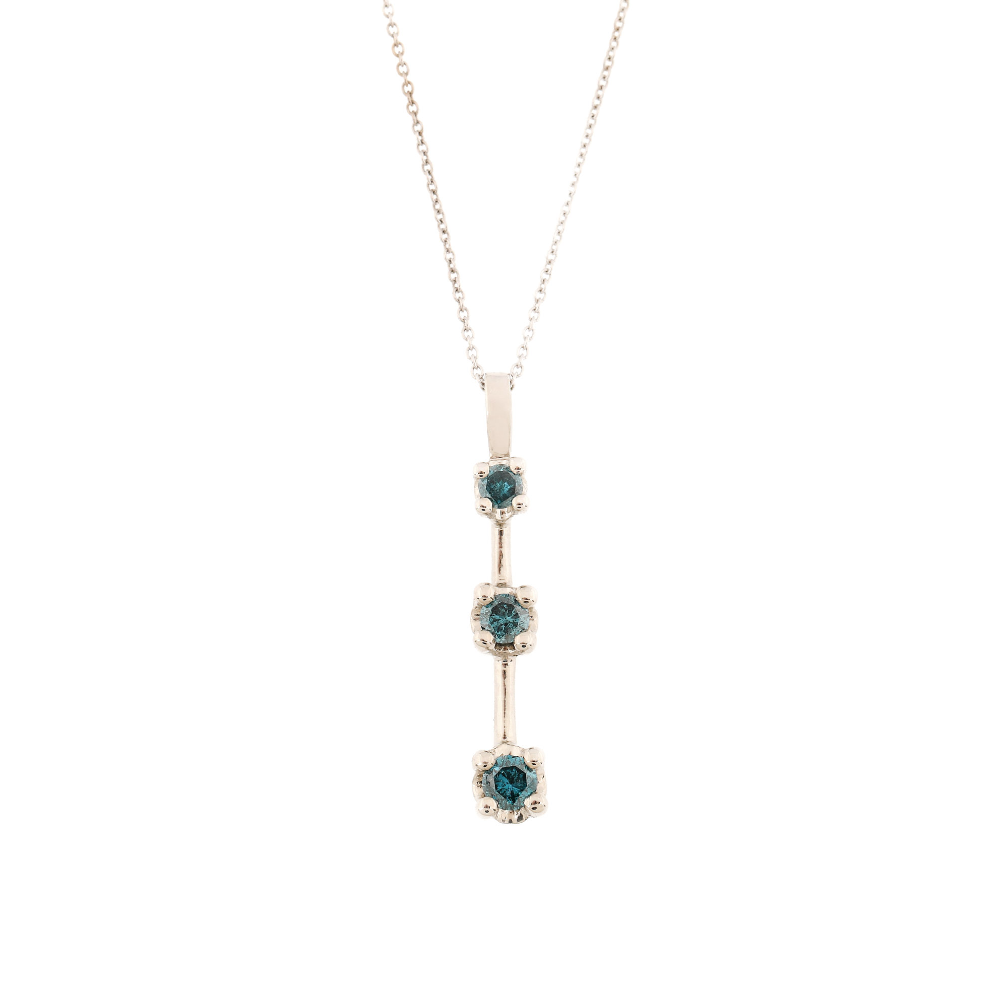 Pendant chain, white gold, decorated with blue diamonds