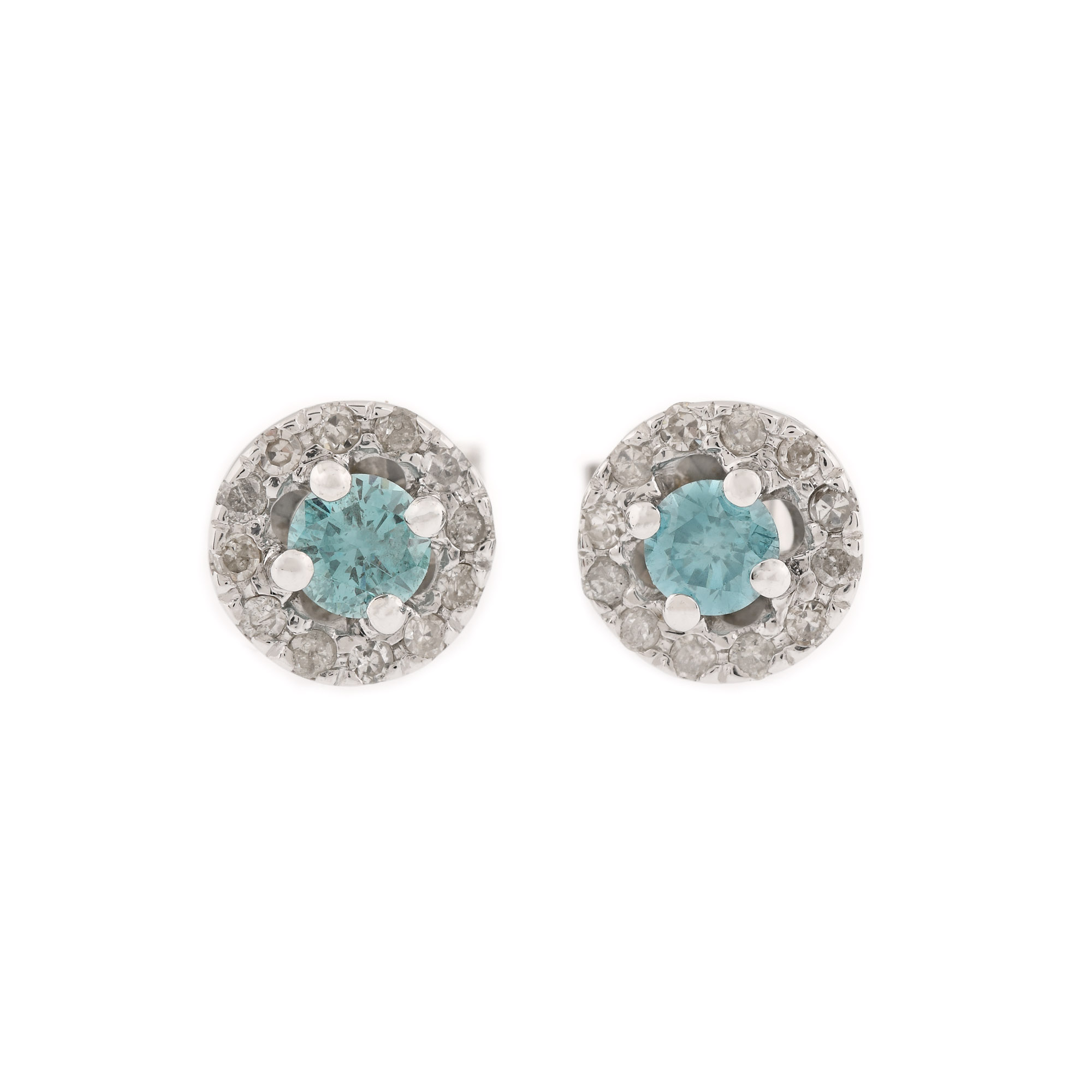 Pair of earrings, white gold, decorated with blue and white diamonds