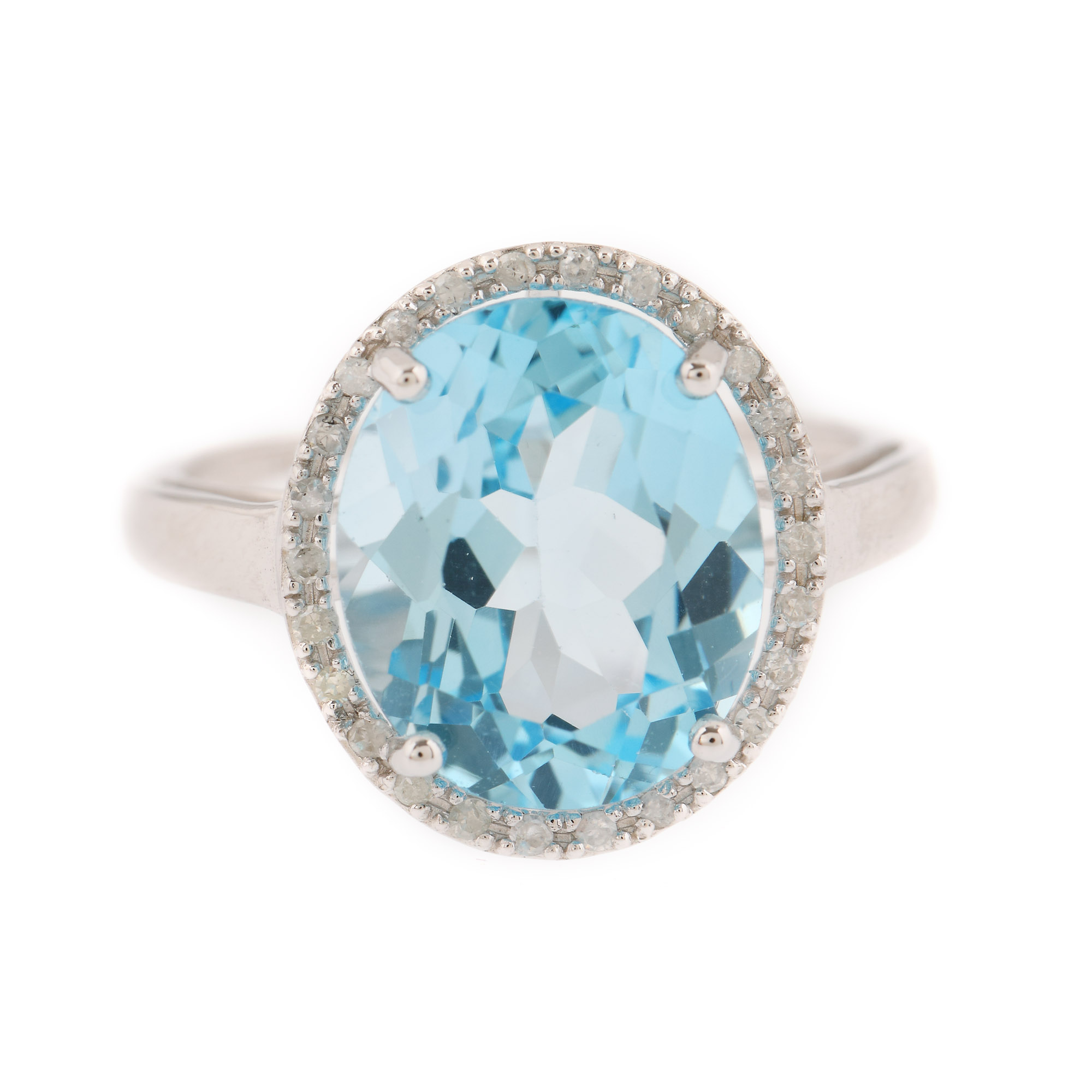 Inel din aur alb, decorat cu London blue topaz și diamante