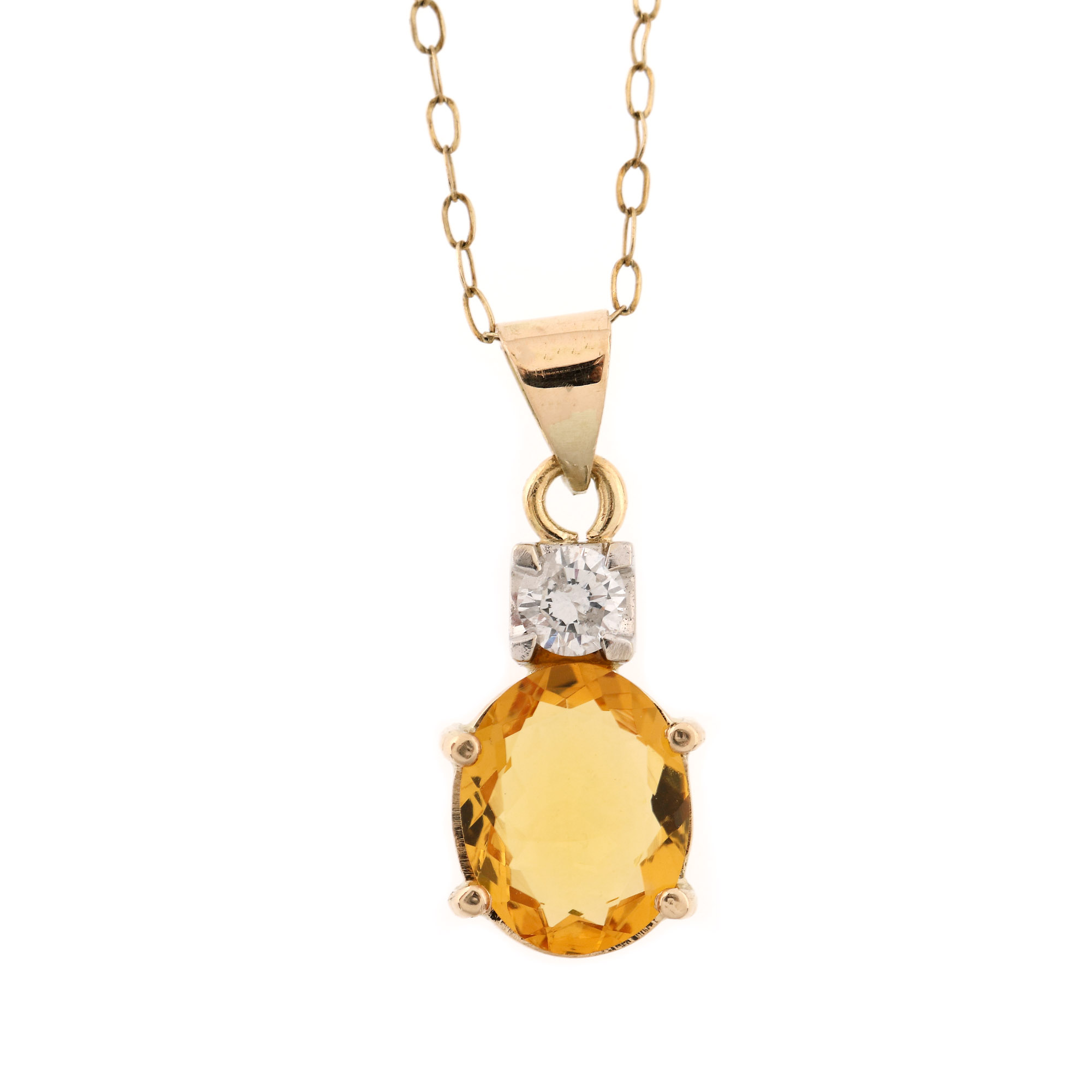 Pendant chain, gold in two colours, decorated with citrine and diamond